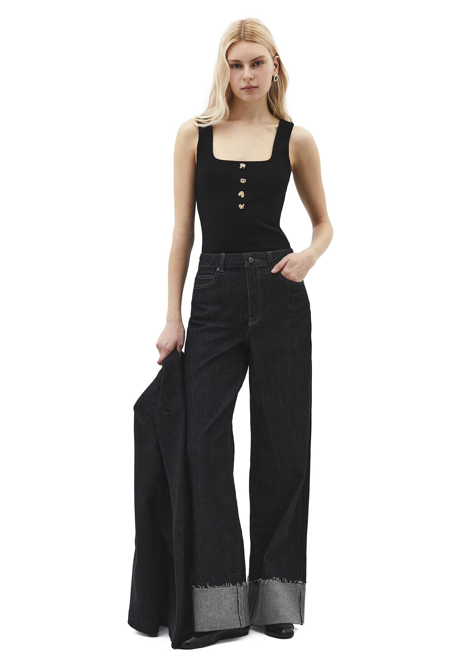 U Neck Sleeveless Tank Top - BLACK