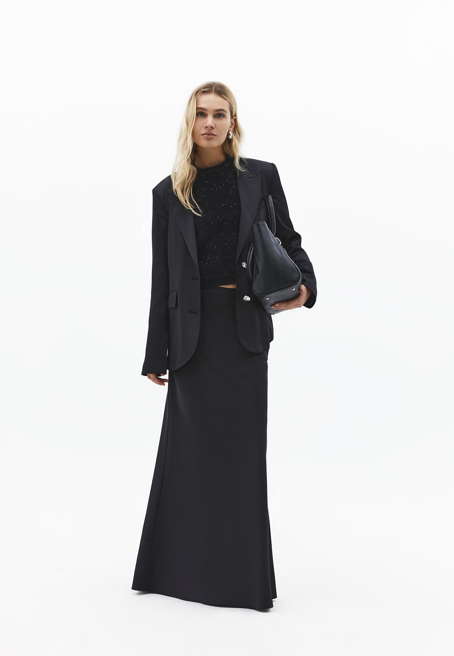High Waist Slim Fit Long Skirt - BLACK