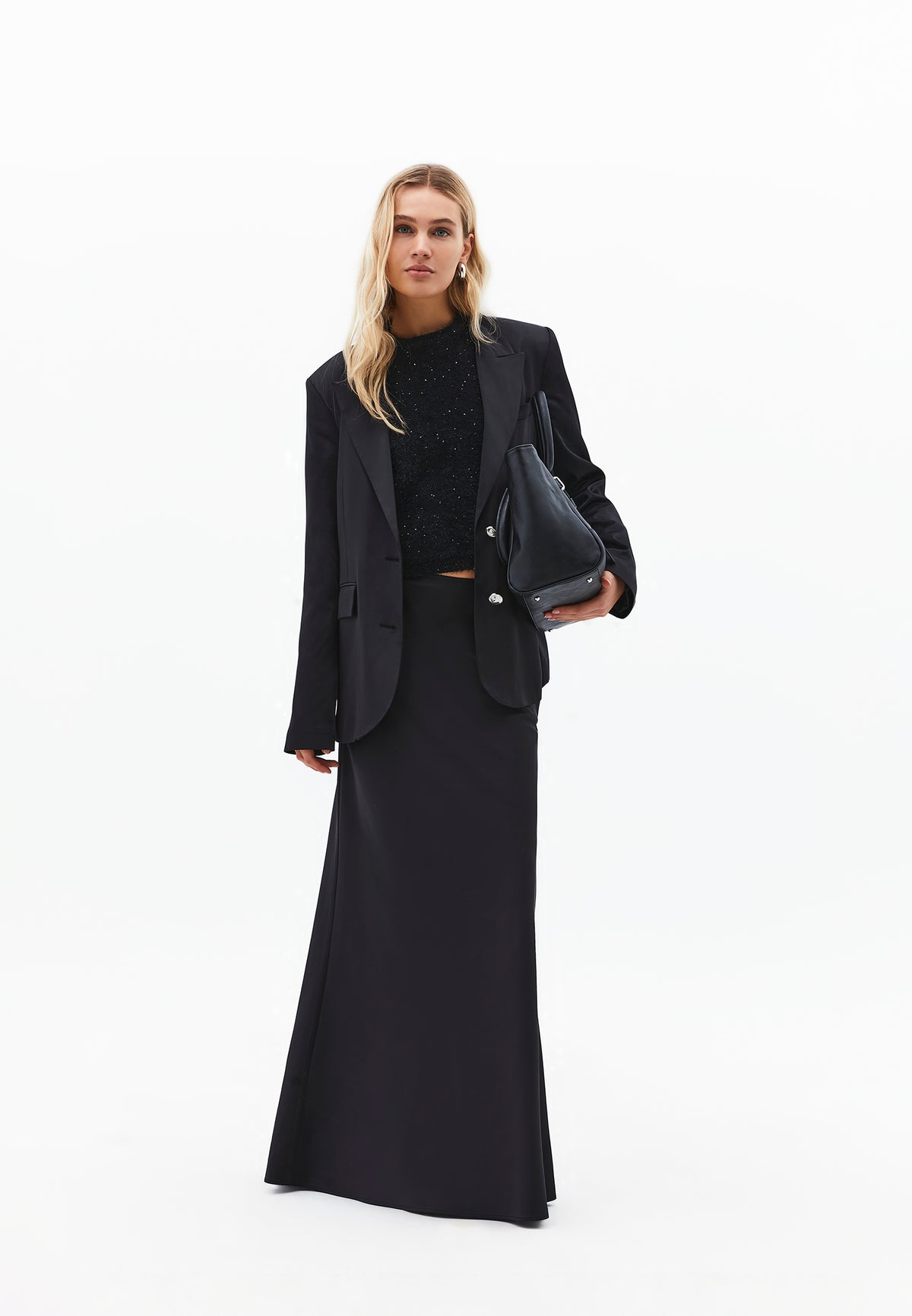 High Waist Slim Fit Long Skirt - Black
