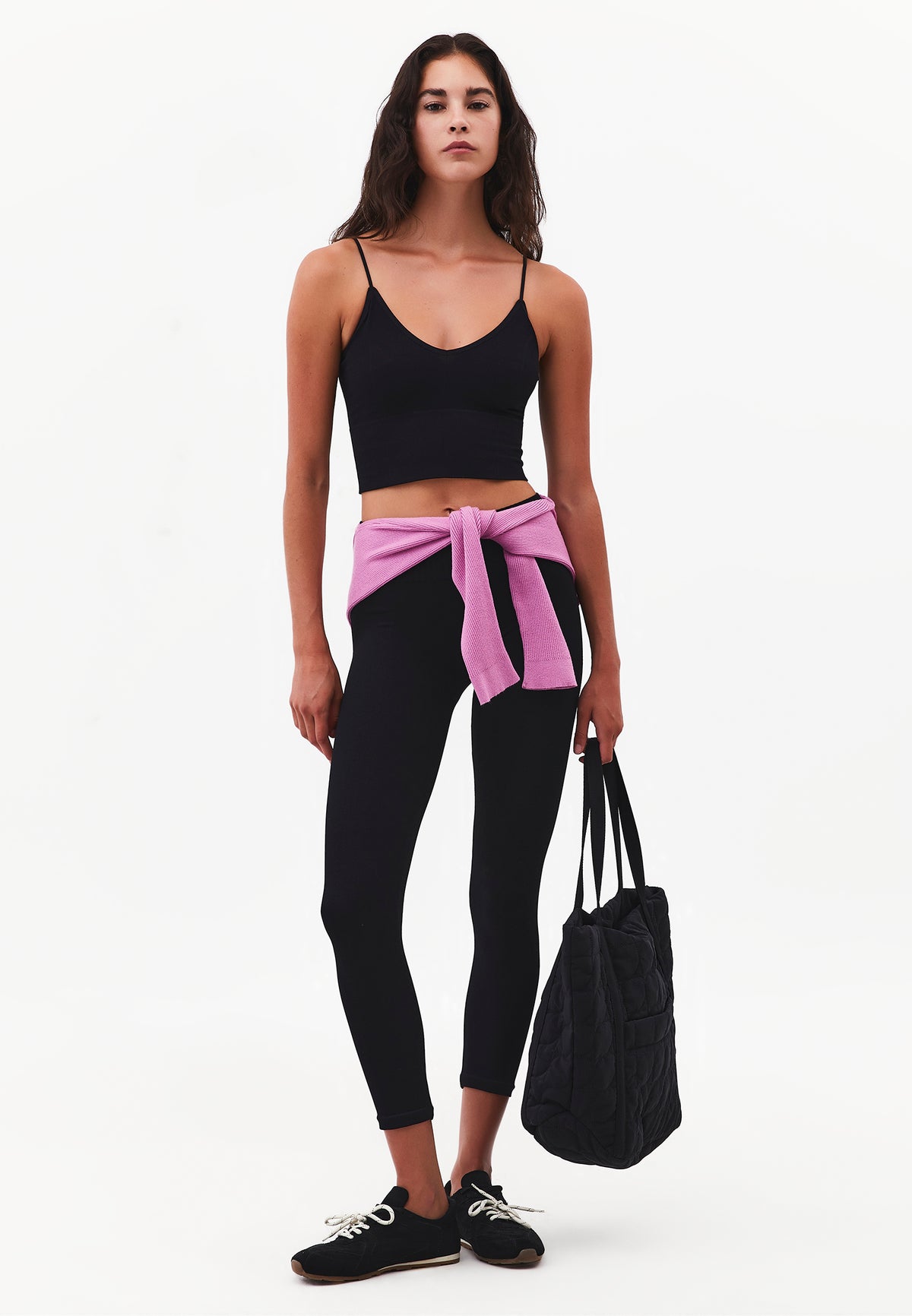 V-Neck Cropped Top - BLACK