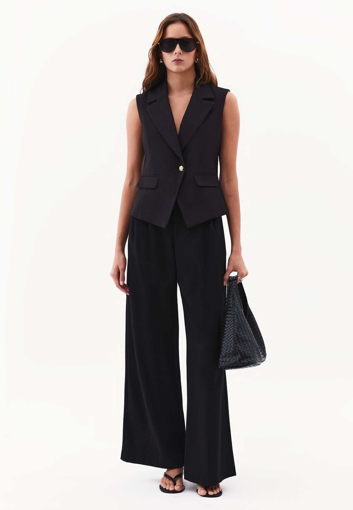 Double-Breasted Collar Buttoned Vest - BLACK