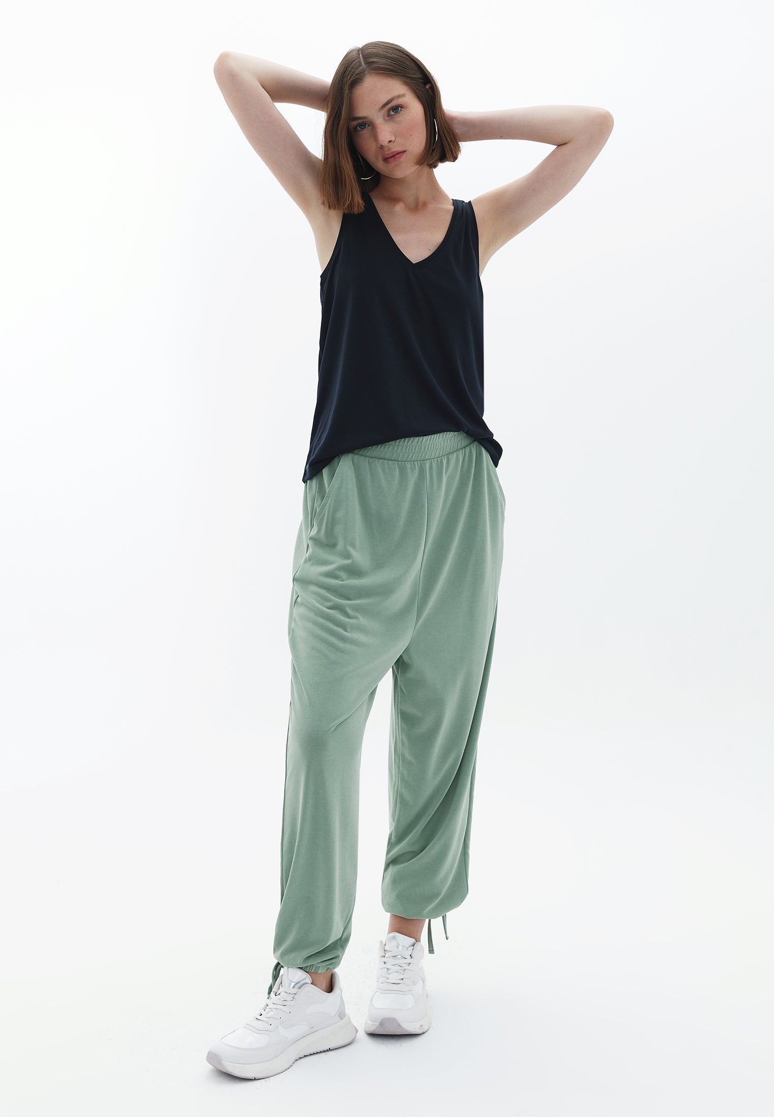 Sleeveless blouse with modal content - BLACK