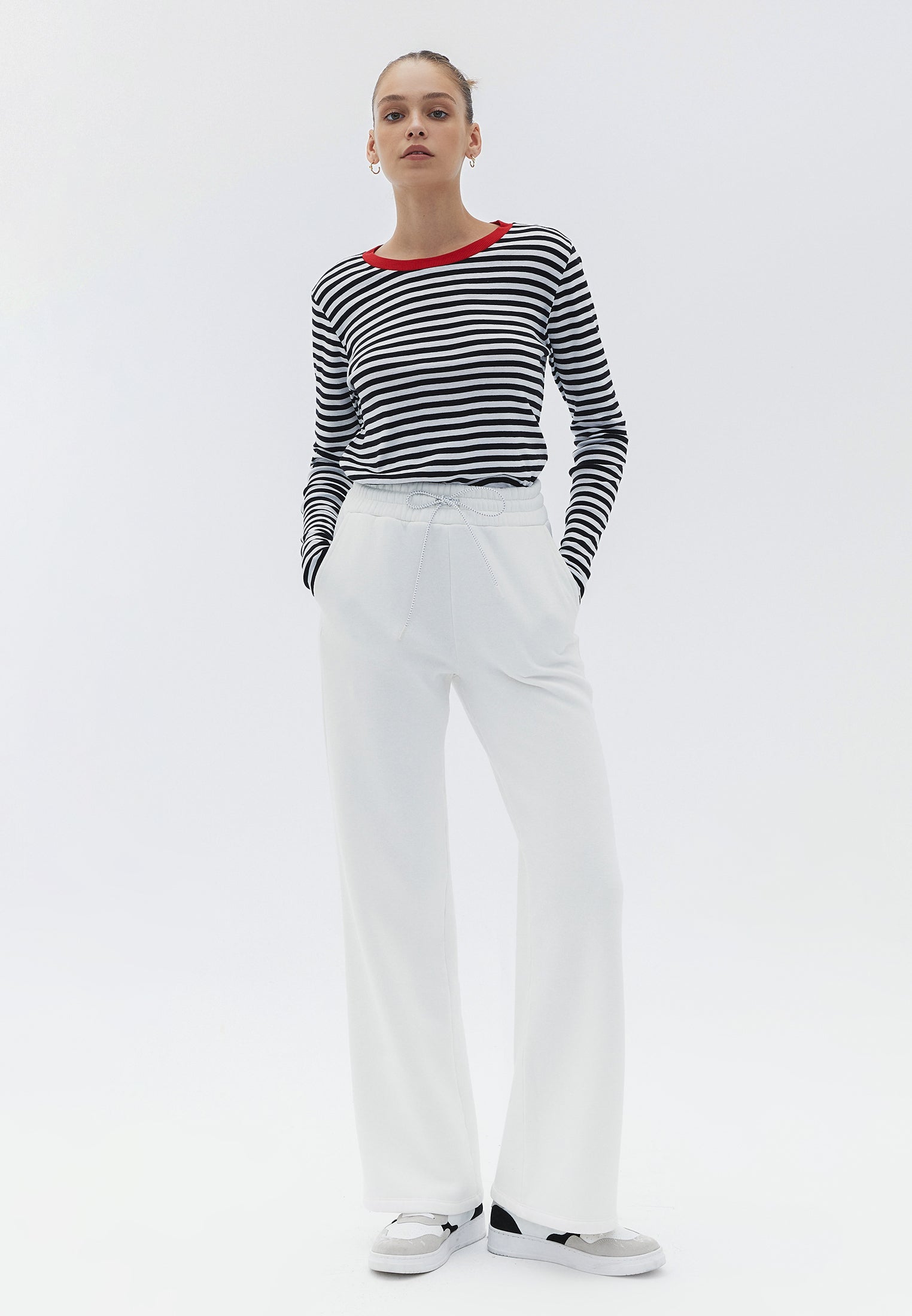 Long sleeve ribbed t-shirt - WHITE/BLACK