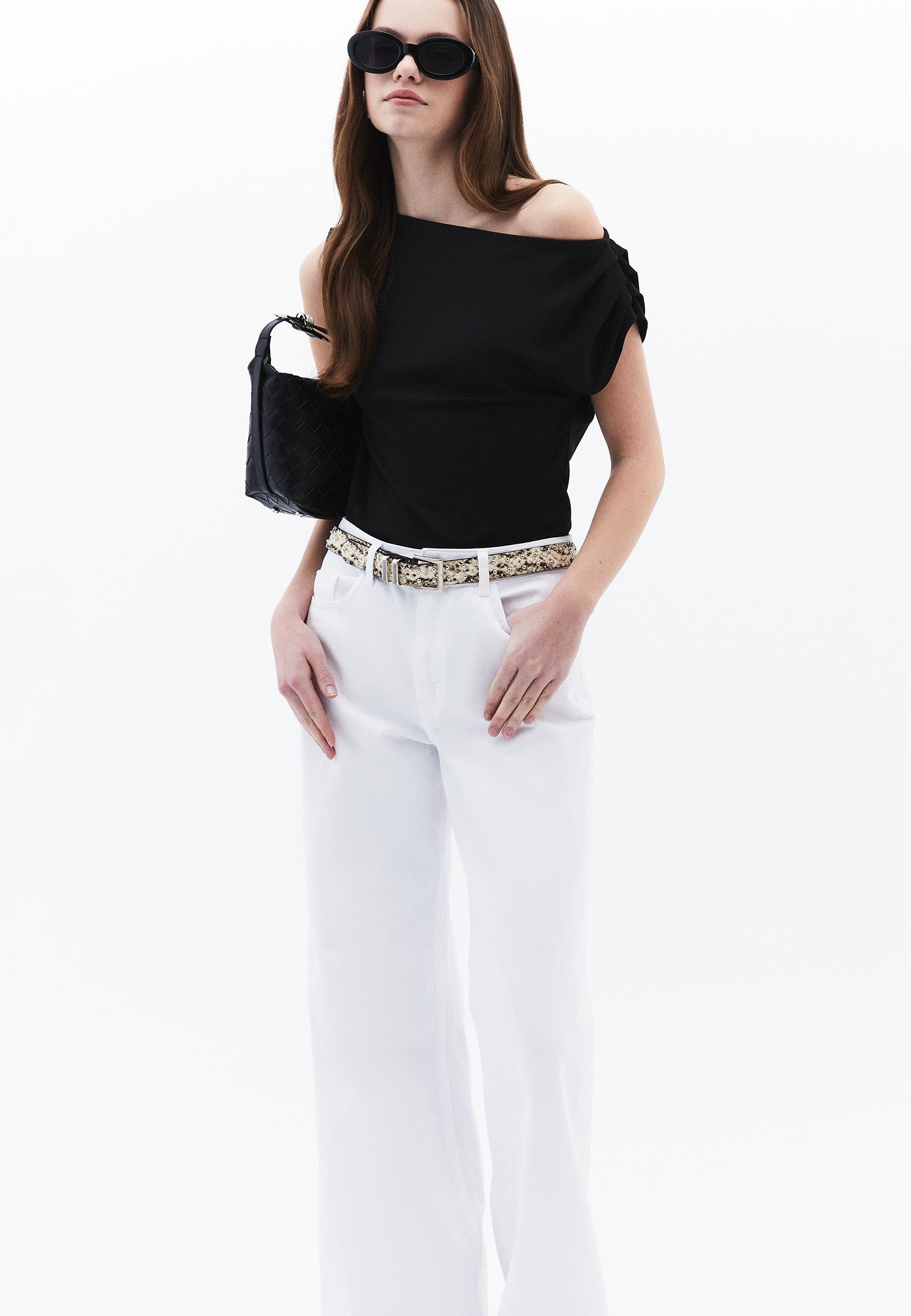 Boat Neck Sleeveless Standard Blouse - BLACK