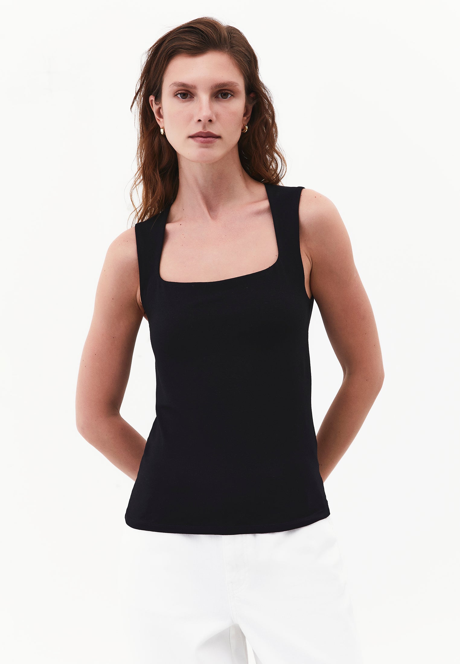 Square Neck Bodycon Standard Tank Top - BLACK