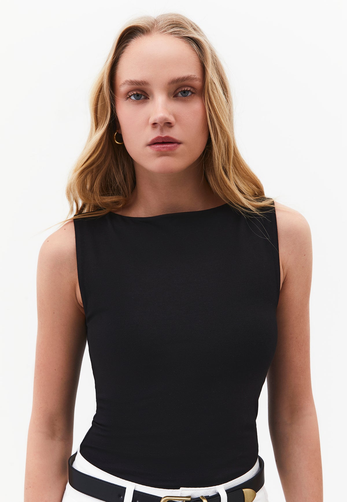 Boat Neck Tank Top - BLACK