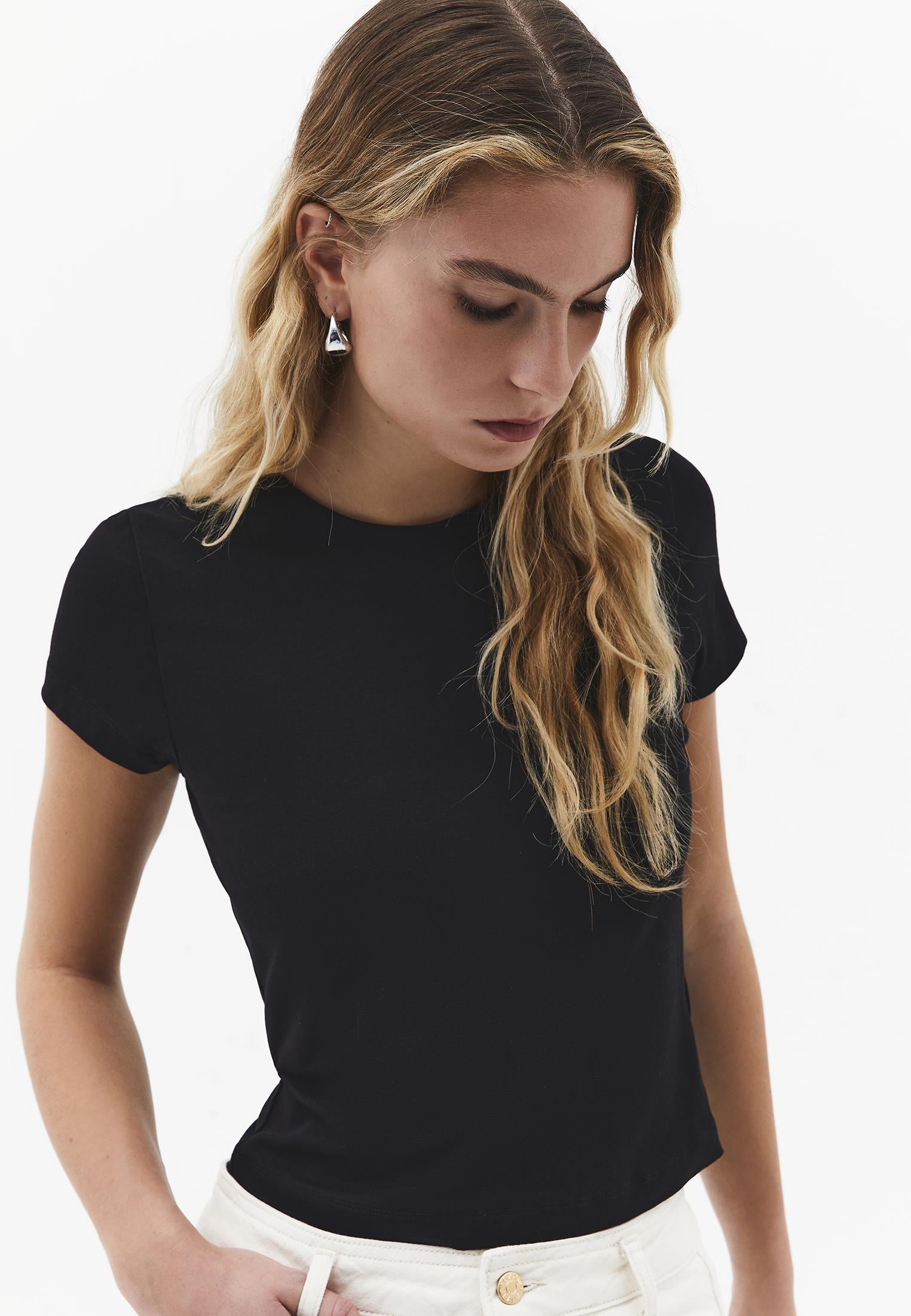 Bodycon T-Shirt Crew Neck - BLACK