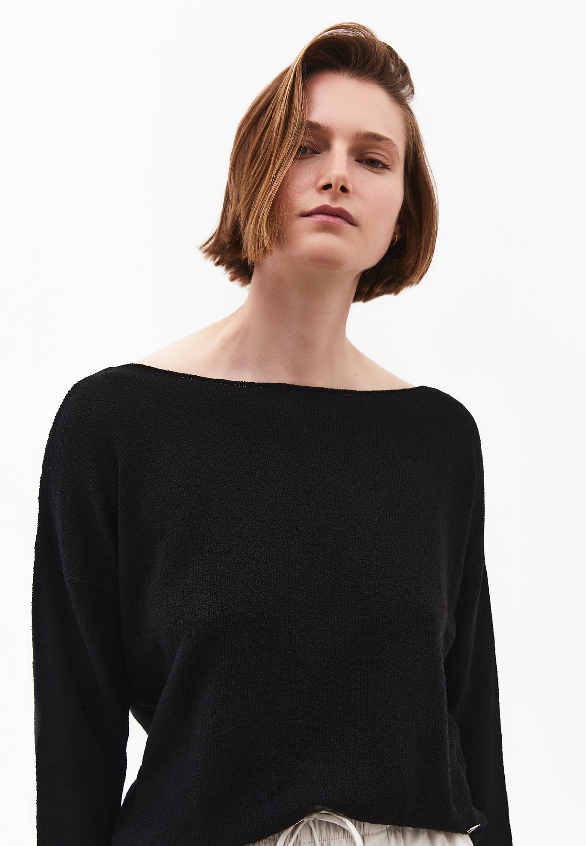 Boat Neck Bouclé Sweater - BLACK