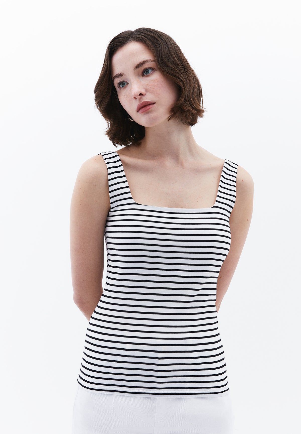 Square Neck Tank Top - Black/White