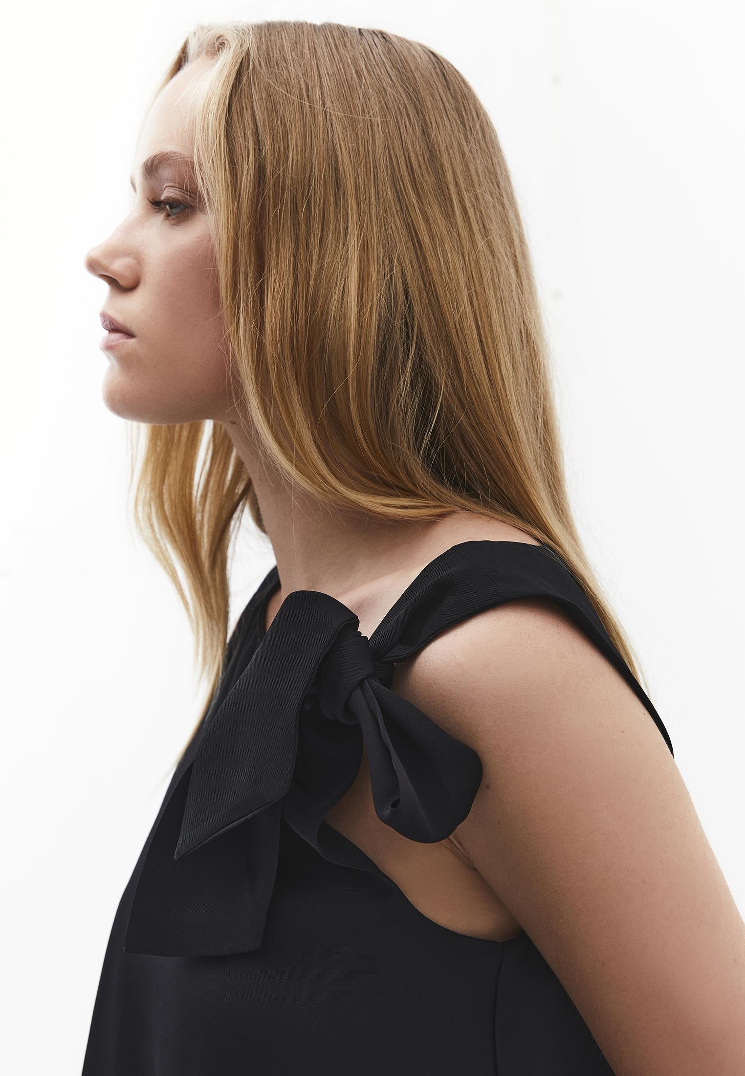 Boat Neck Blouse With Bow Detail - BLACK