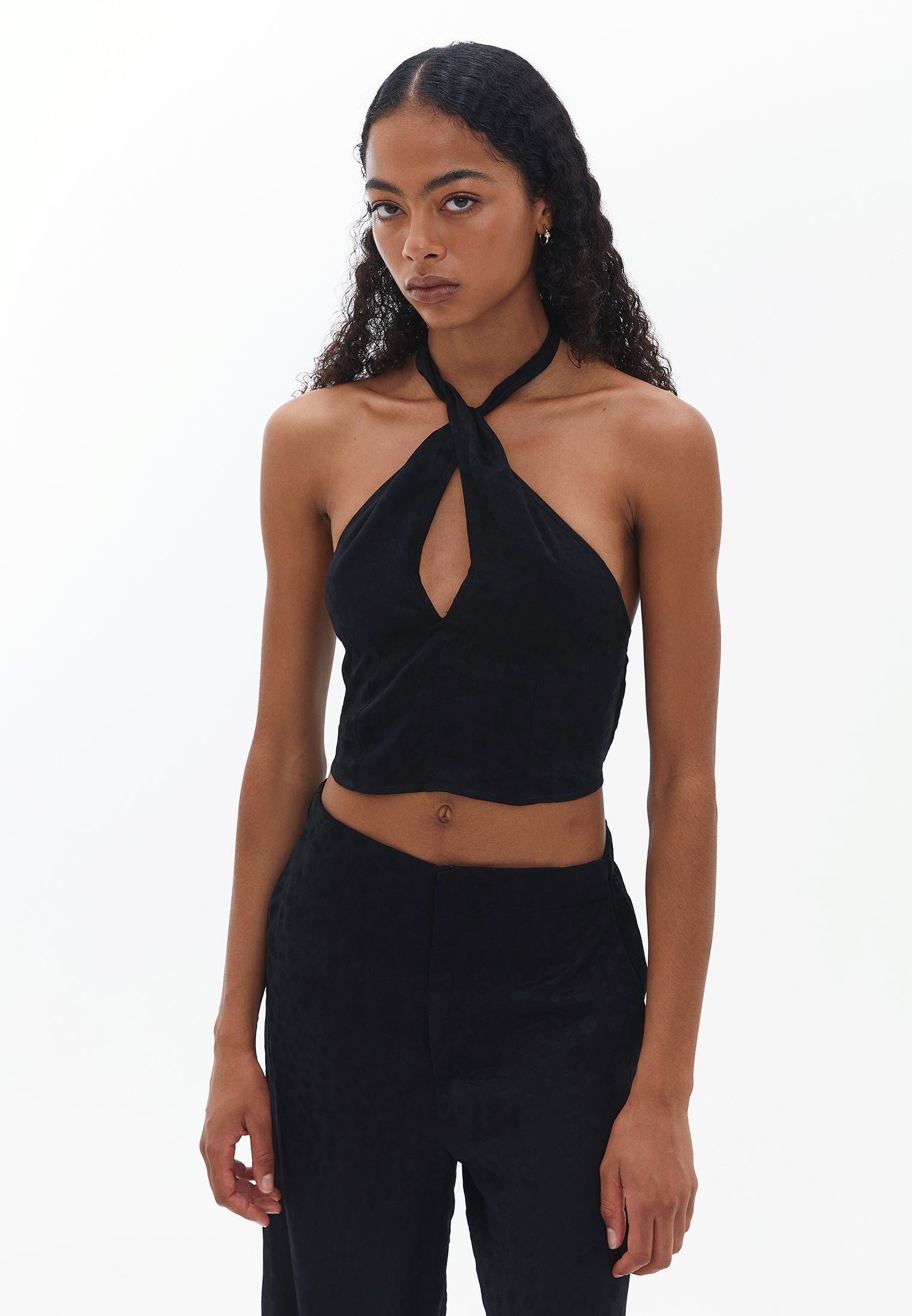 SLEEVELESS BLOUSE WITH TIES - BLACK