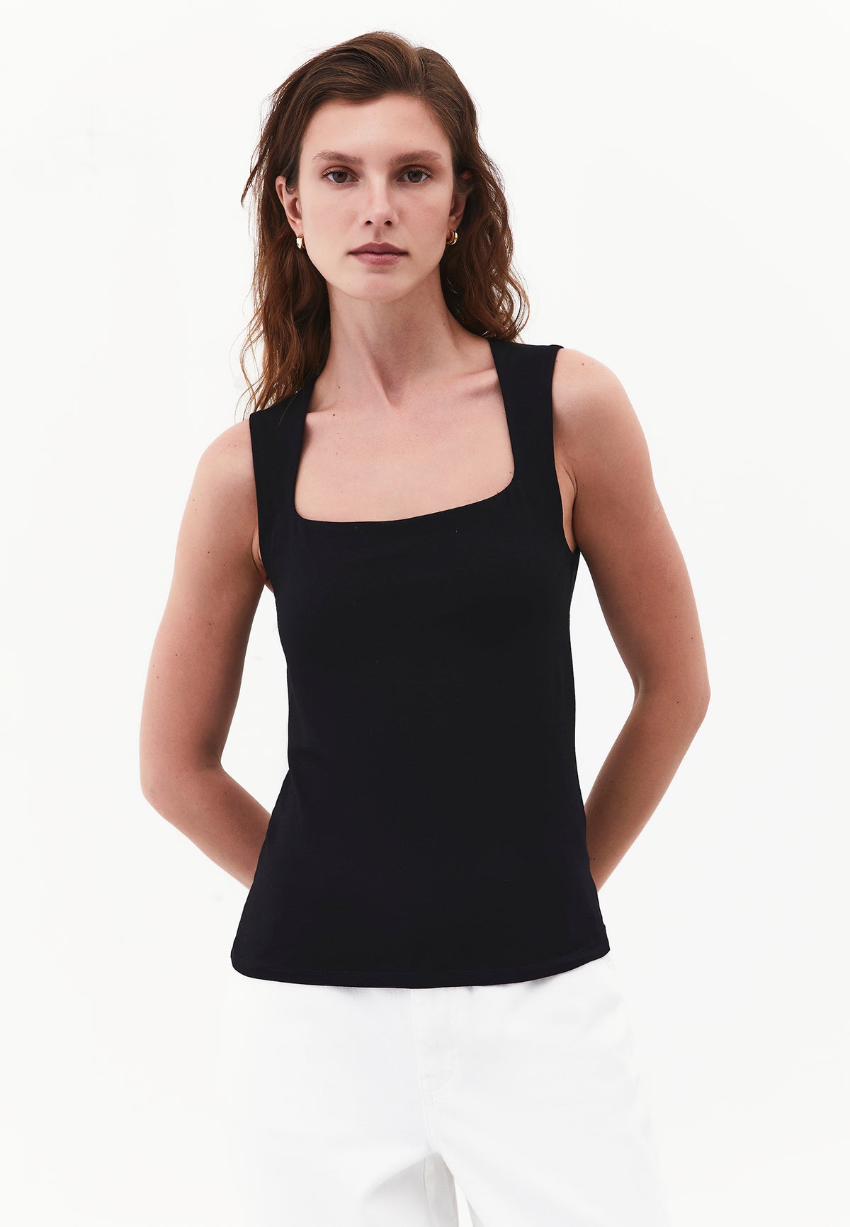 Square Neck Bodycon Standard Tank Top - BLACK