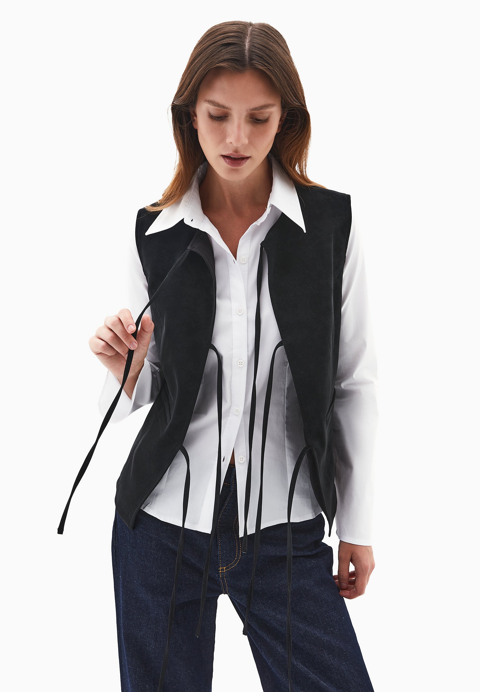 TIE SUEDE VEST - BLACK