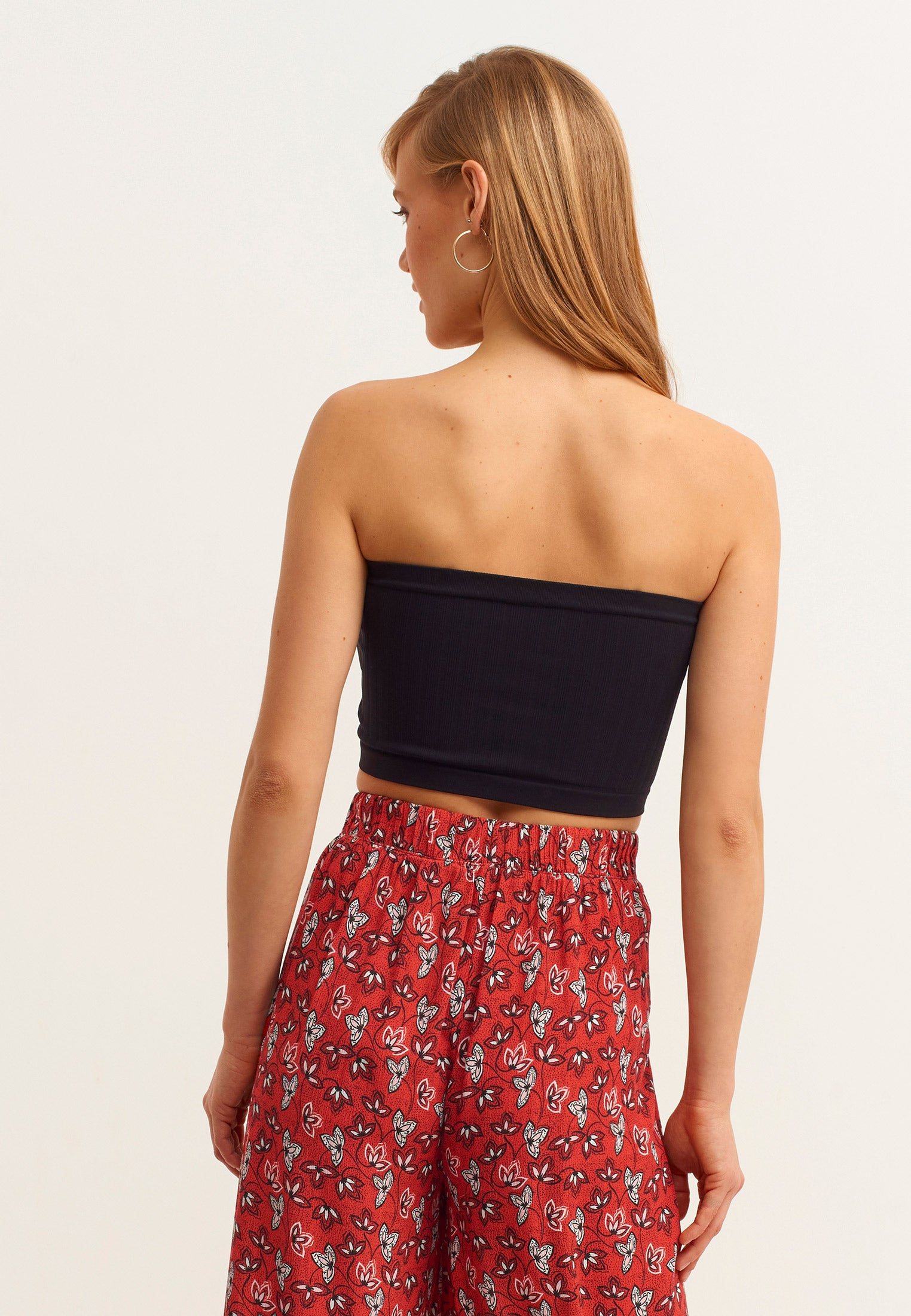 Square neck striped tank top - BLACK