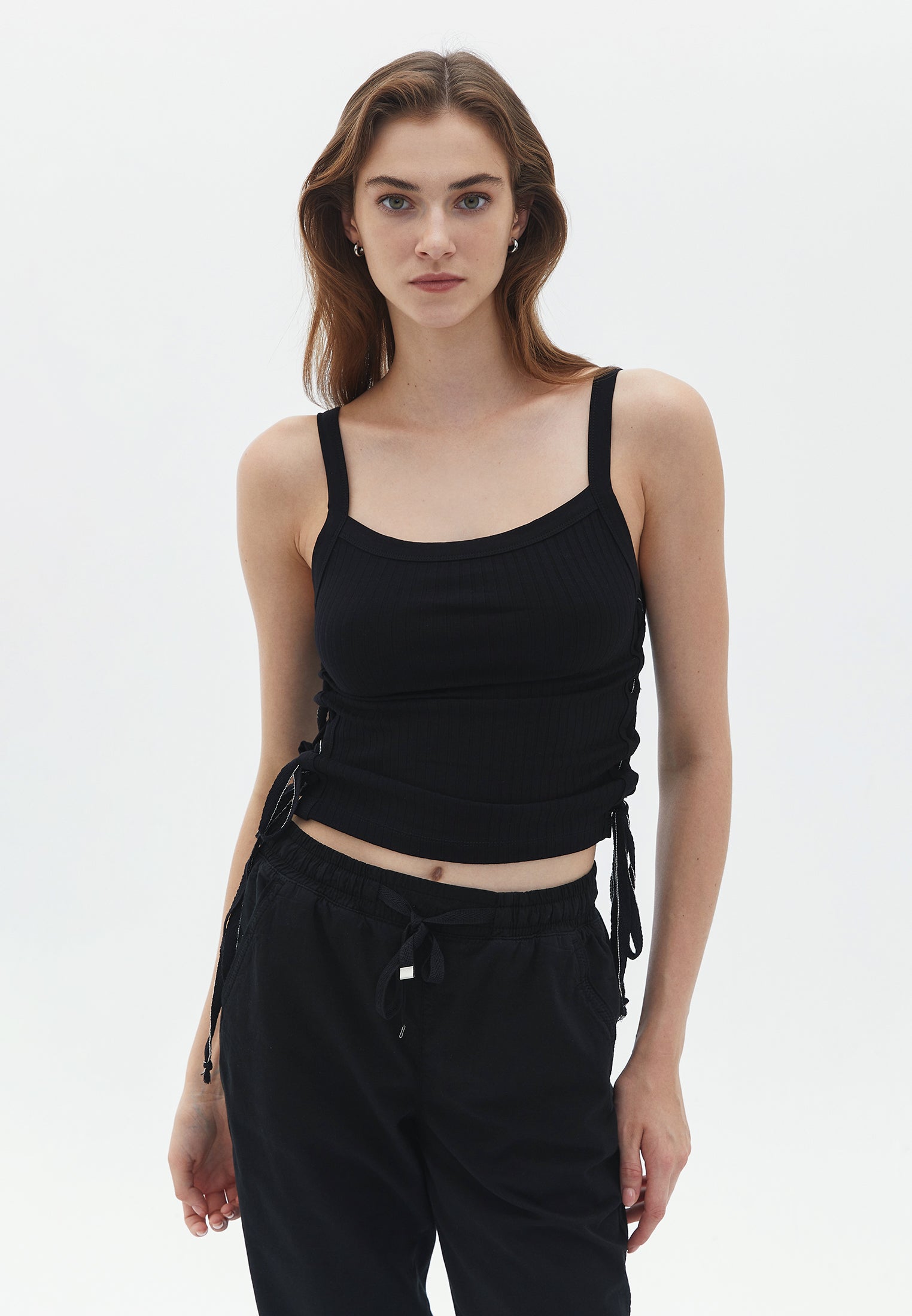 SQUARE NECK VISCOSE TANK TOP - BLACK