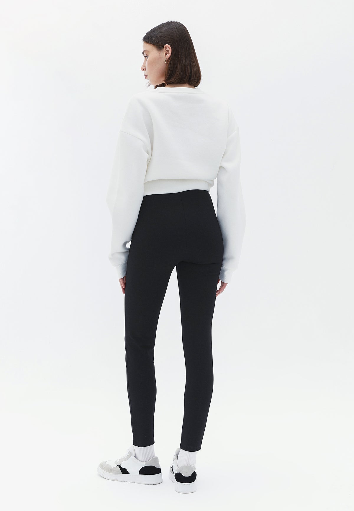 Cut Out Detailed High Waist Long Leggings - Black