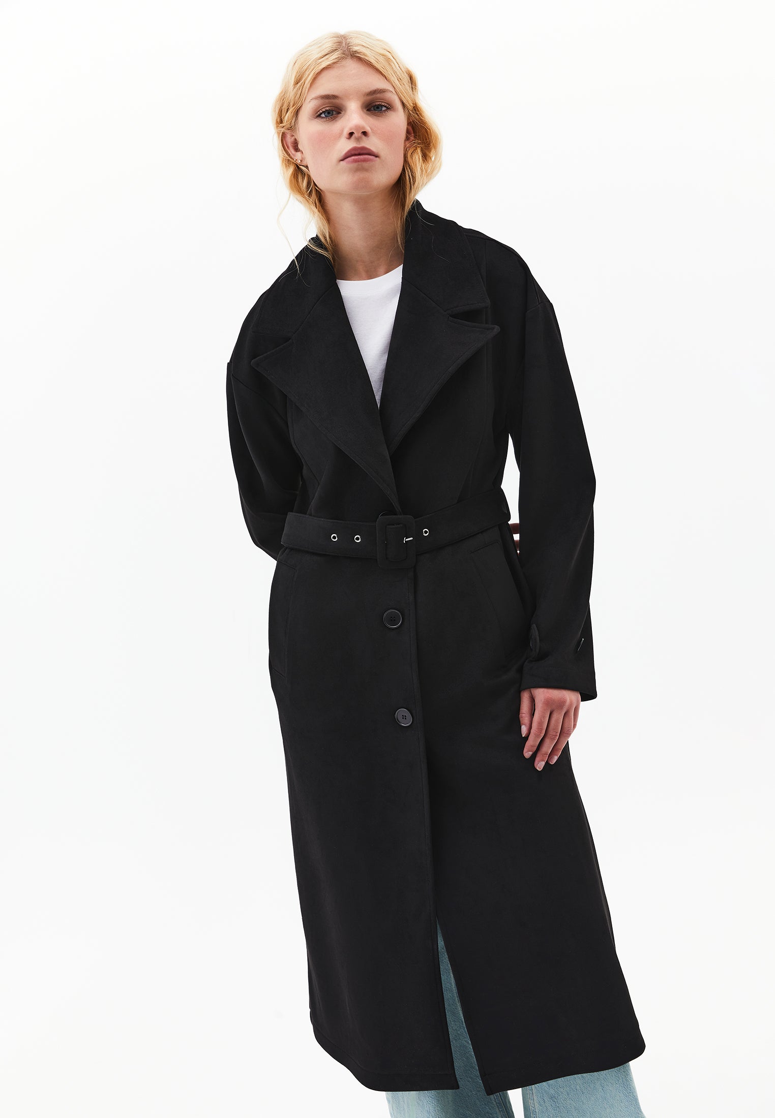 SUEDE TRENCHCOAT - BLACK