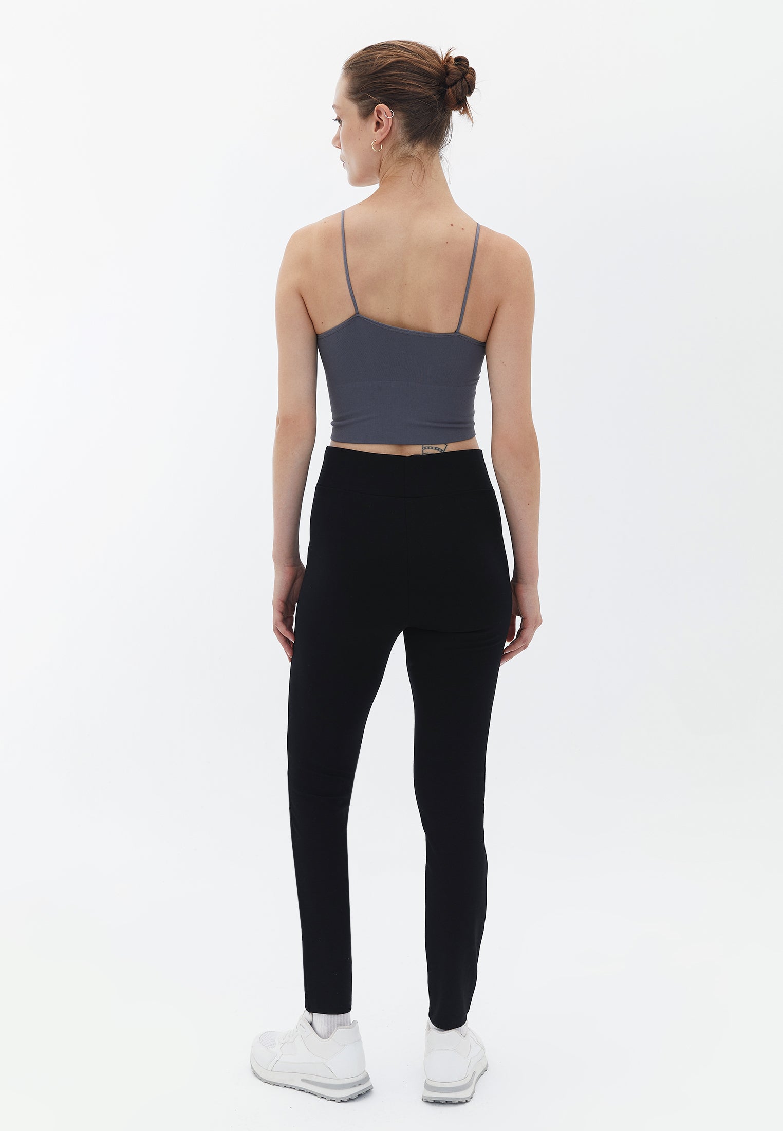 ELASTIC DETAILED ANKLE LEGGINGS - BLACK