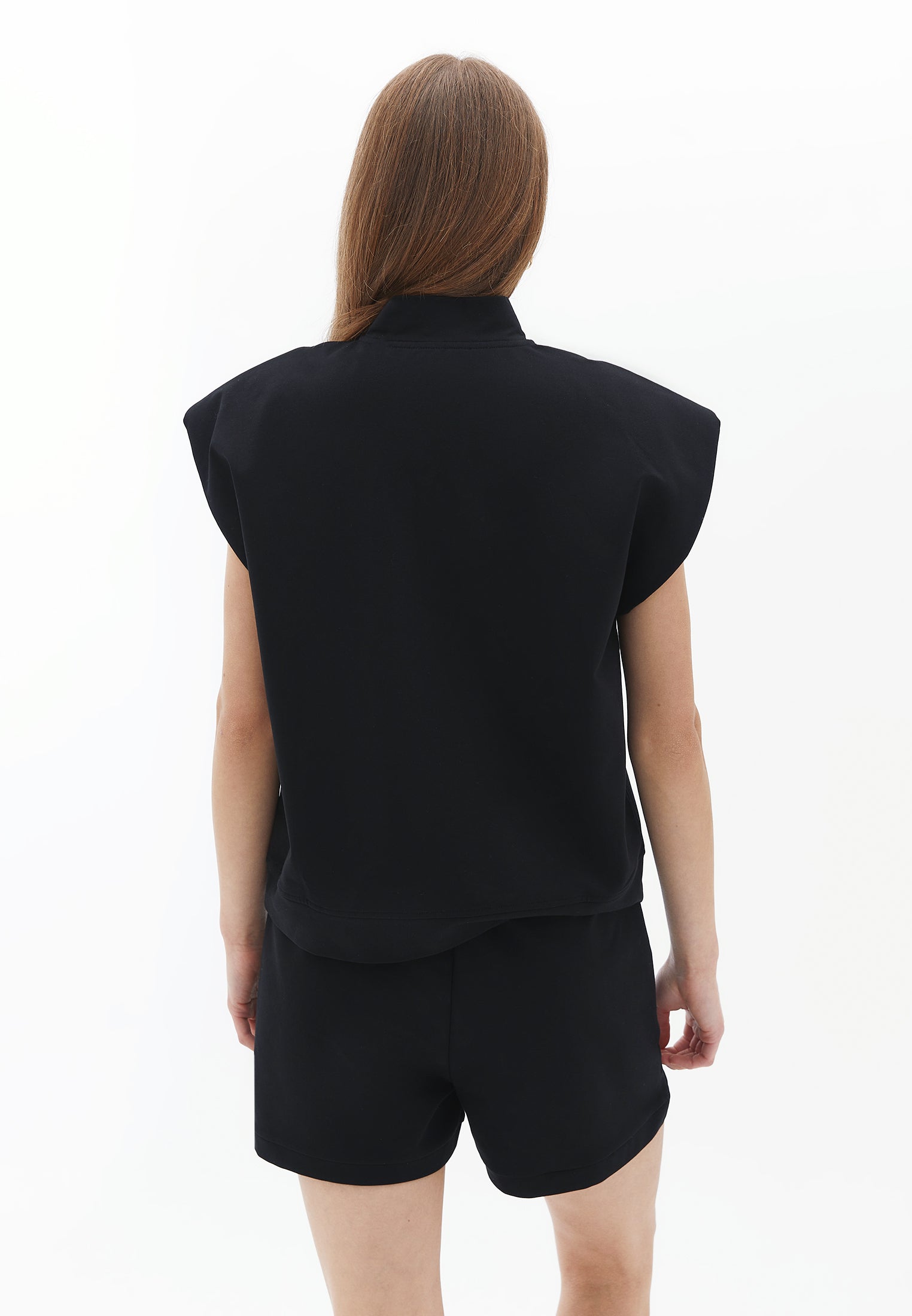 High neck sleeveless sweatshirt - BLACK