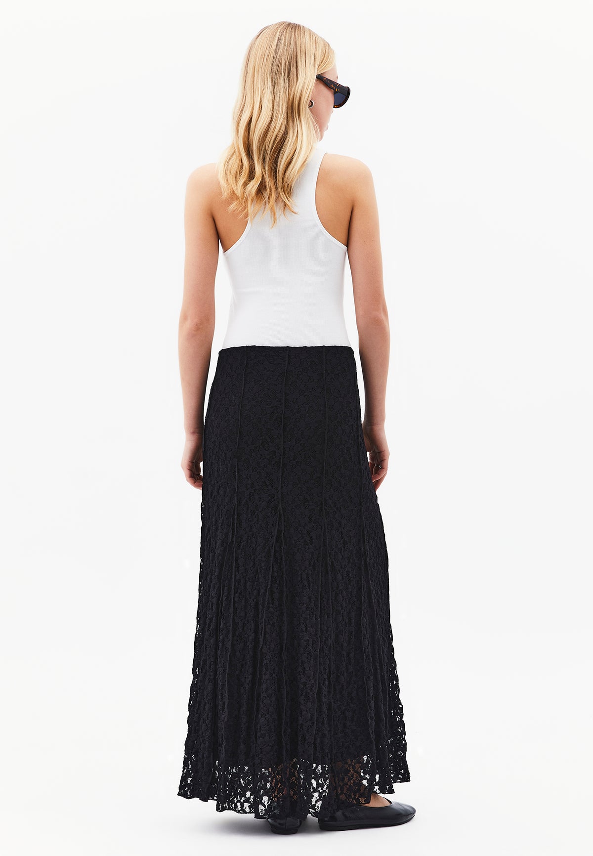 High Waist Flared Long Skirt - BLACK