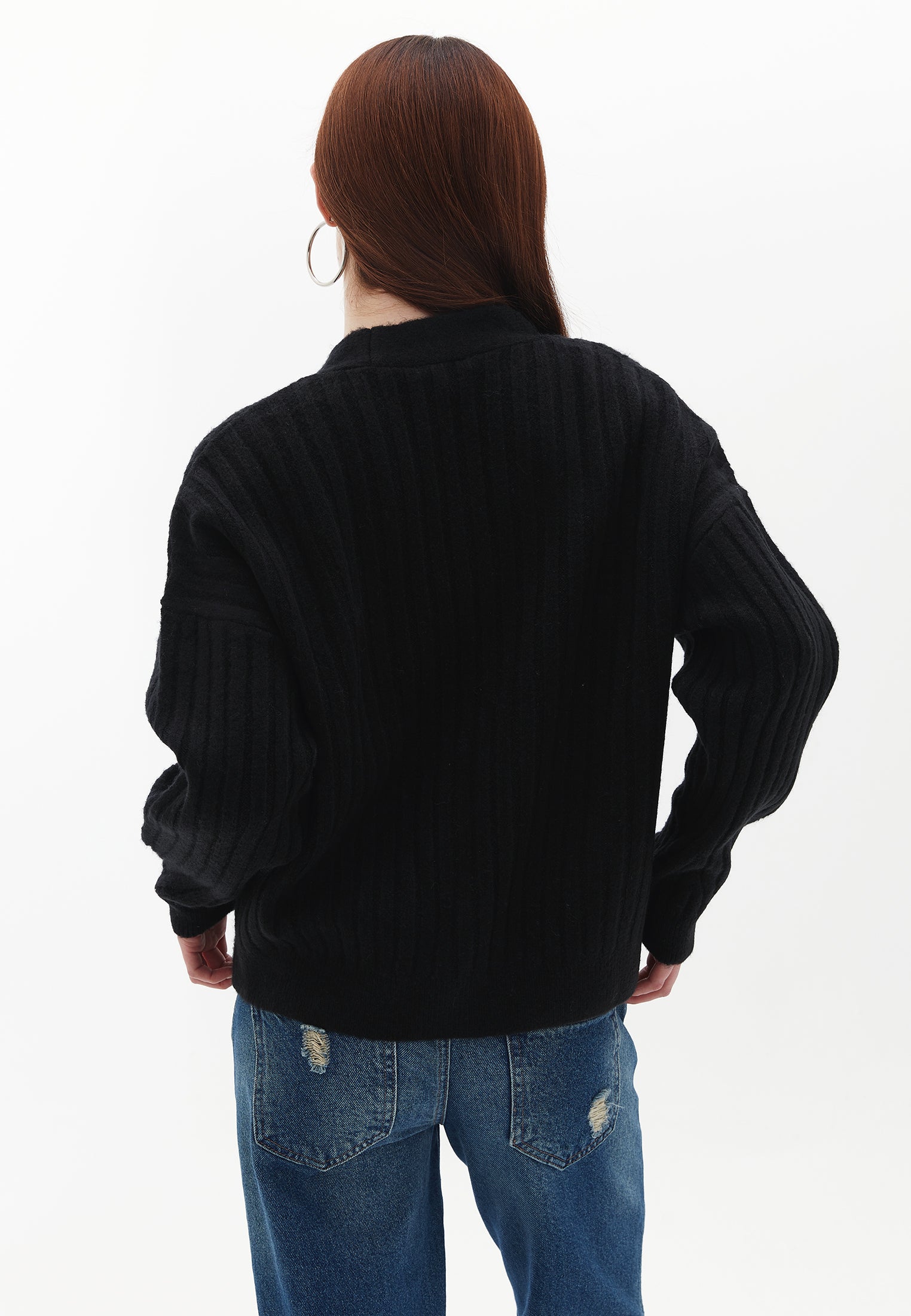 Tunic Cardigan Women Long Sleeve Batwing Sleeve - BLACK
