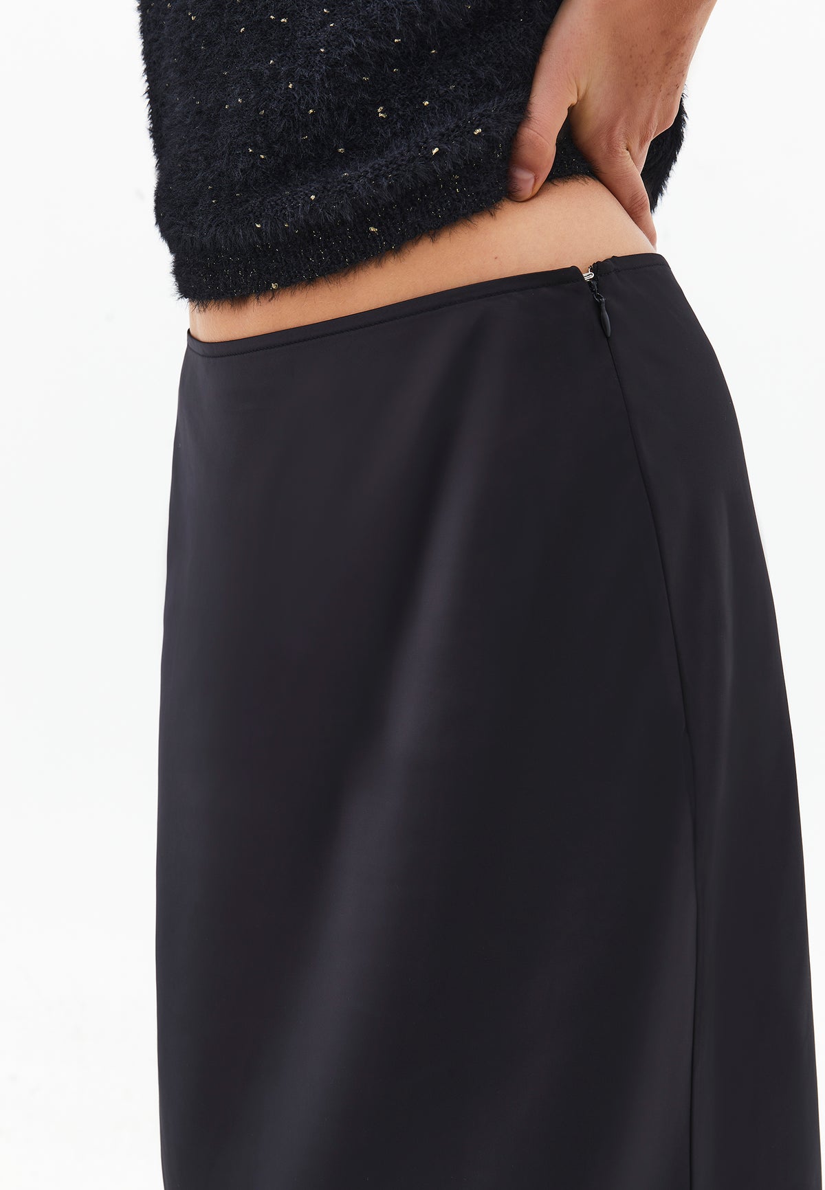 High Waist Slim Fit Long Skirt - Black