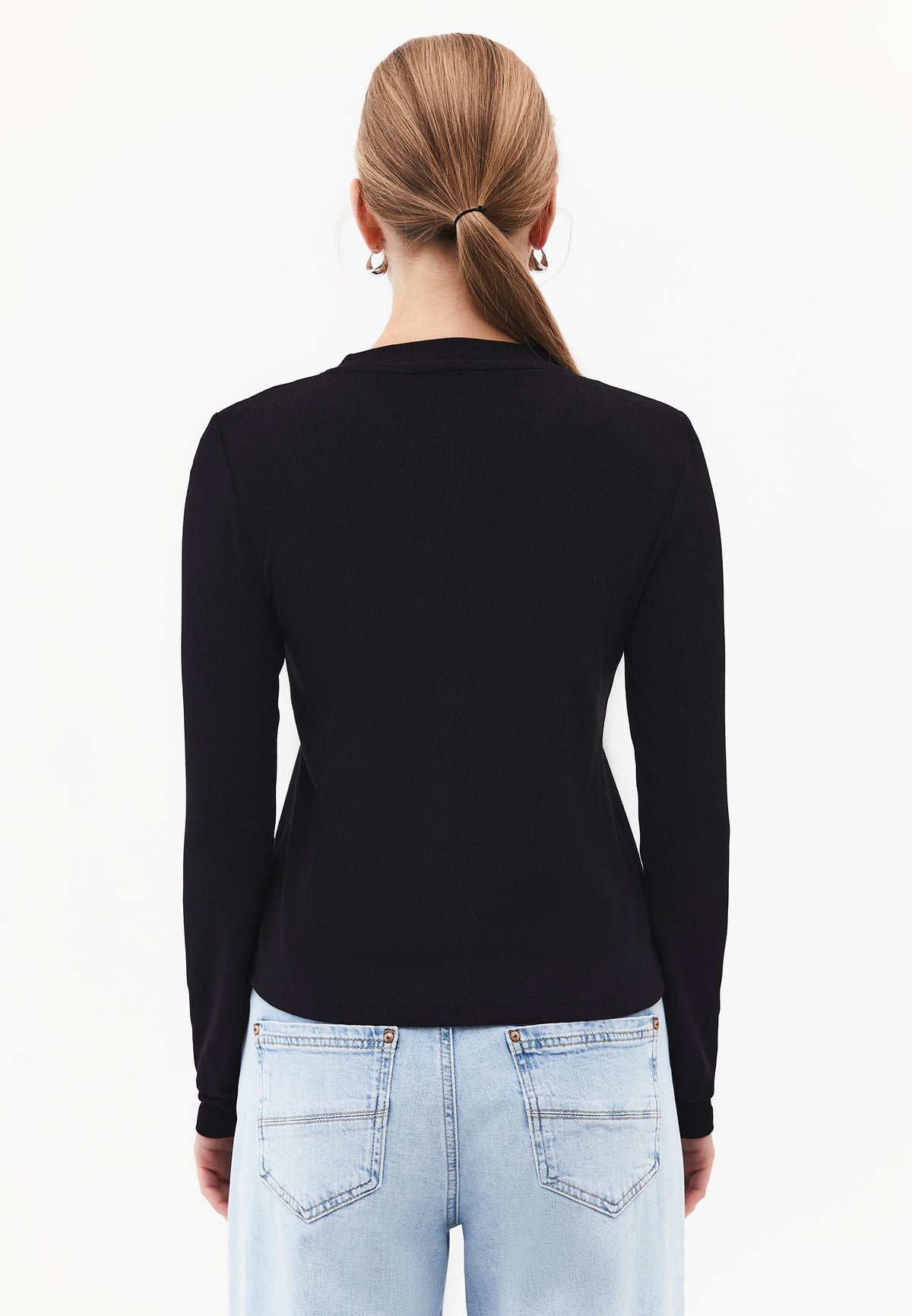 Buttoned Crew Neck Cardigan - BLACK