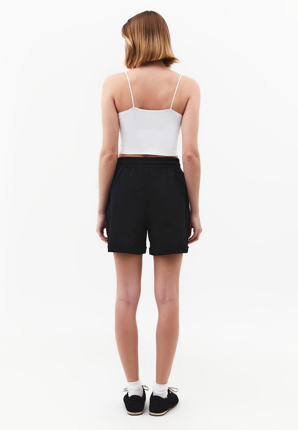 Ultra High Waist Elastic Waistband Tie Shorts - Black