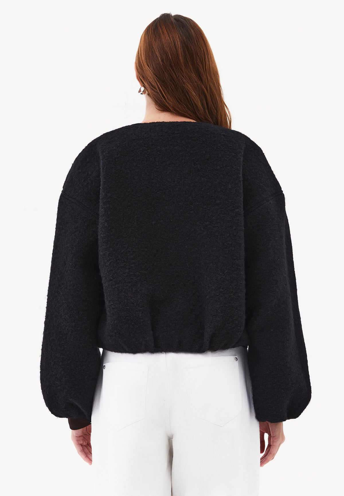 Balloon Sleeve Short Knitted Jacket - Black