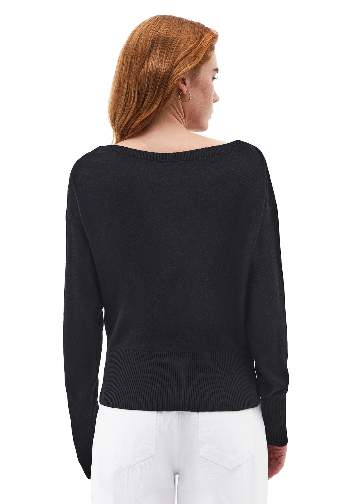 Boat Neck Long Sleeve Sweater - Black