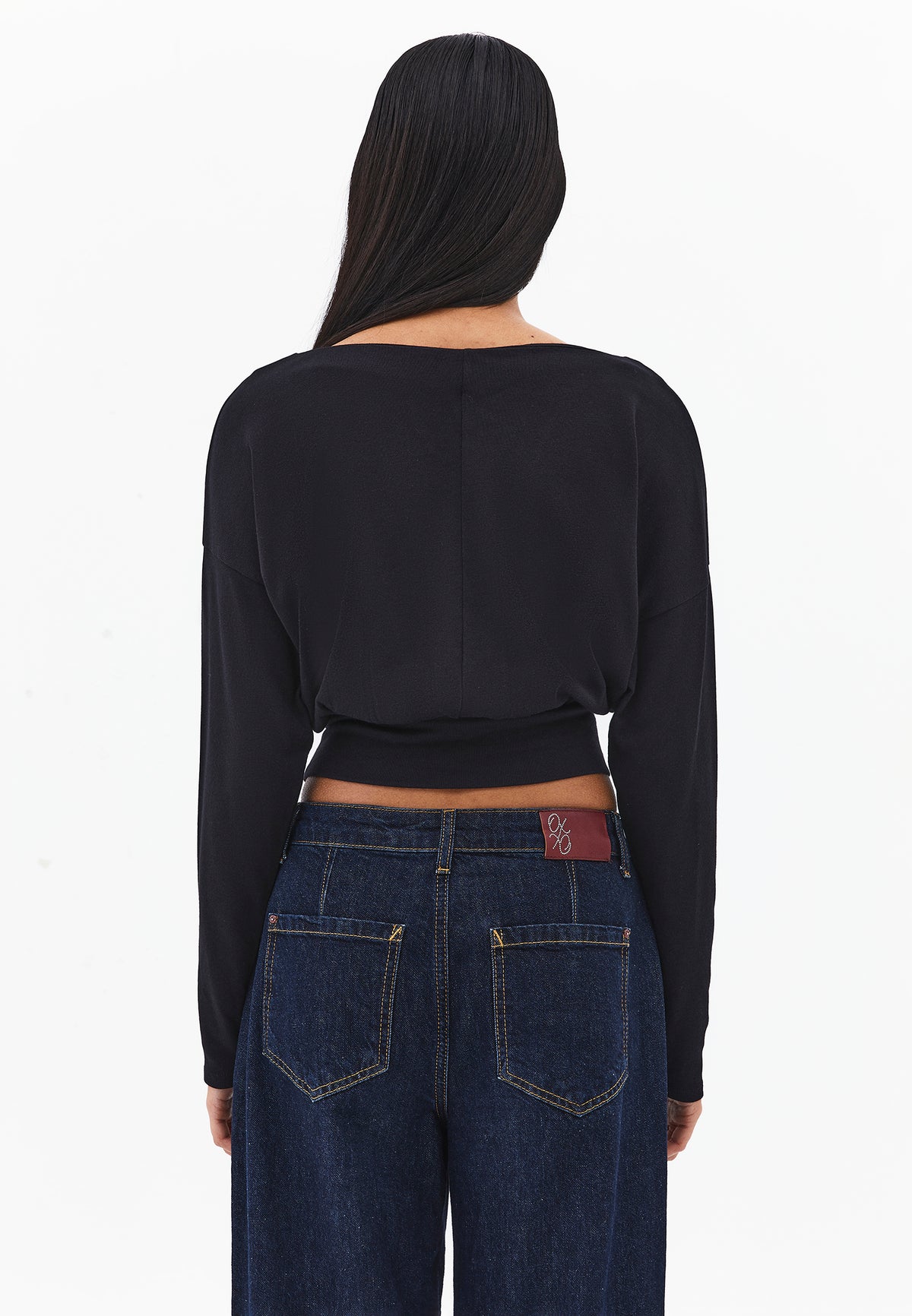 Boat Neck Long Sleeve Sweater - Black