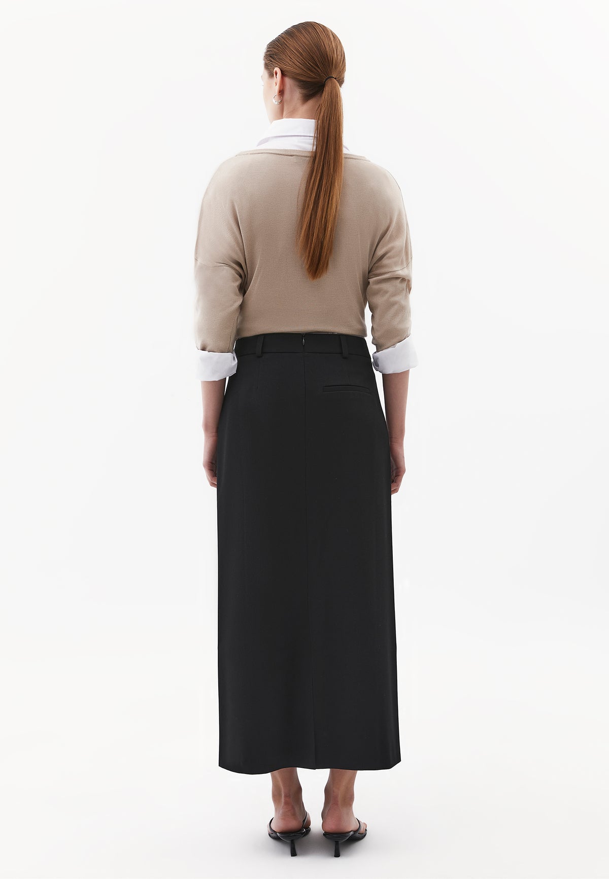 Cut-Out Ultra High Waist Long Skirt - Black