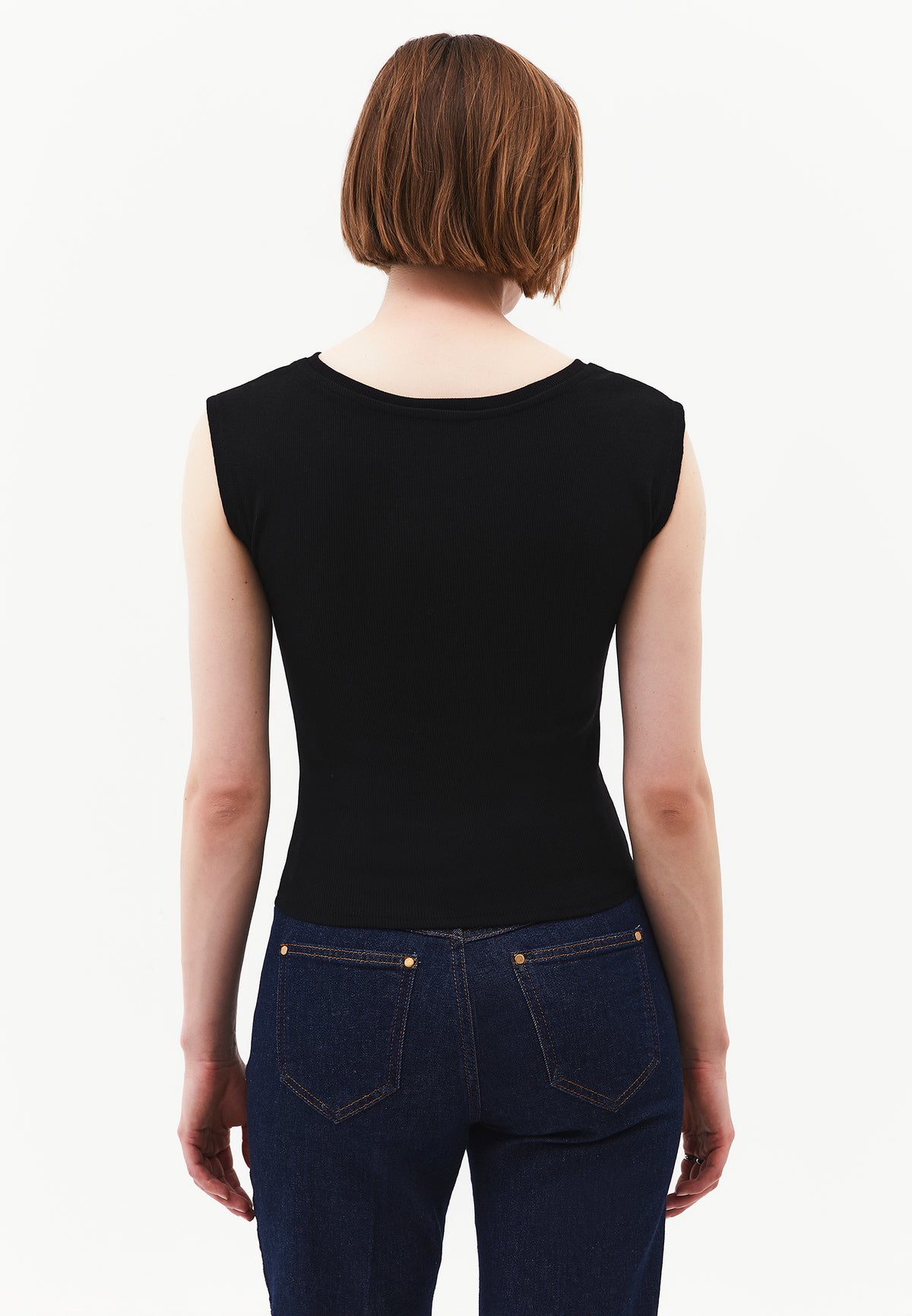 Boat Neck Sleeveless T-Shirt - Black