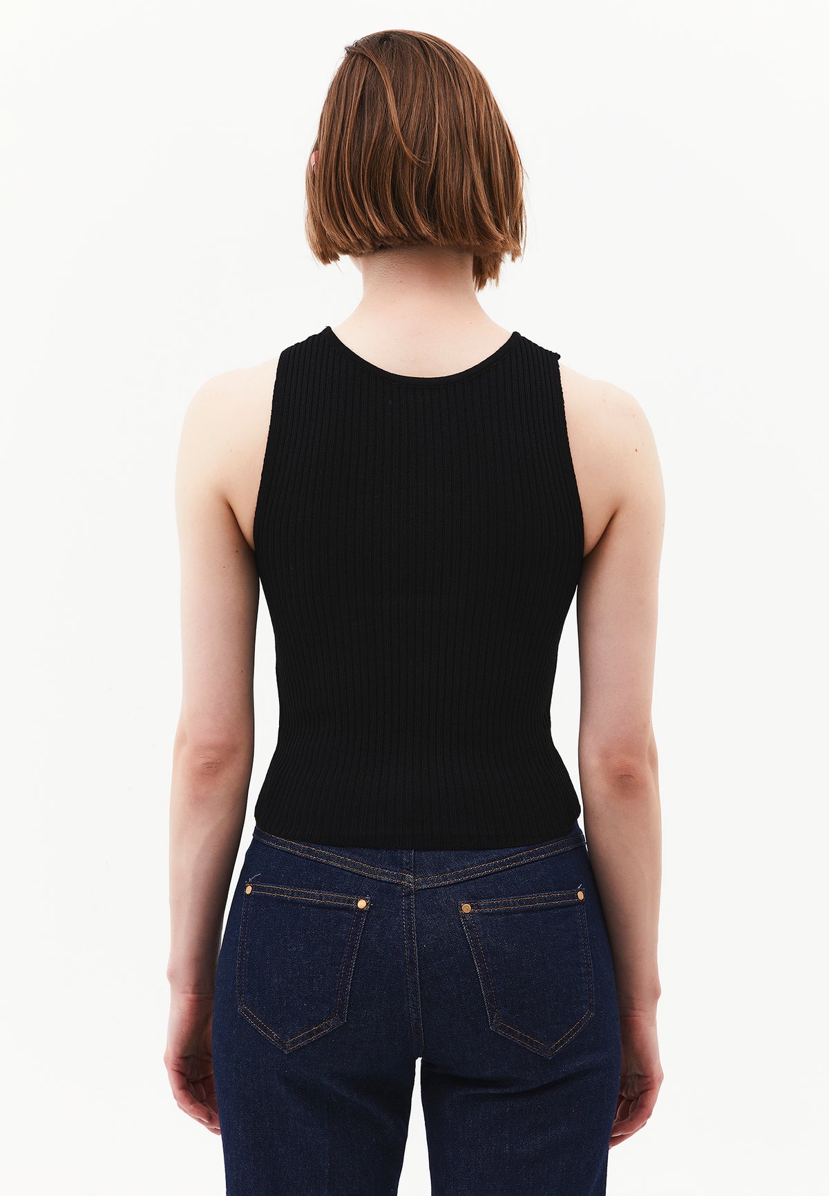 Ribbed Tank Top With Boat Neck - BLACK
