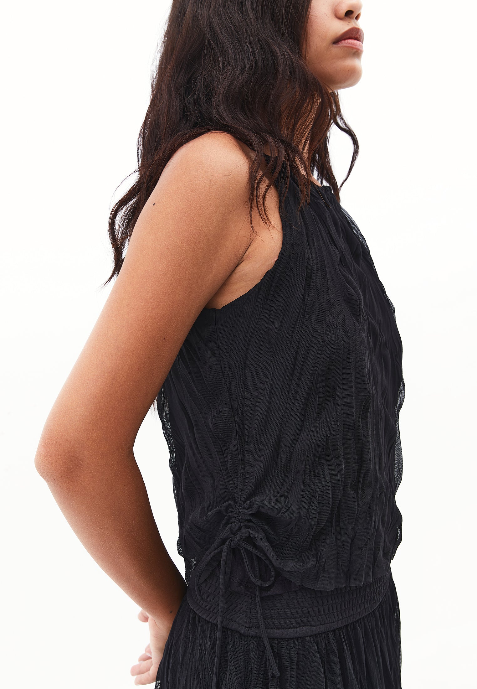 Halter neck wrinkled look blouse - BLACK