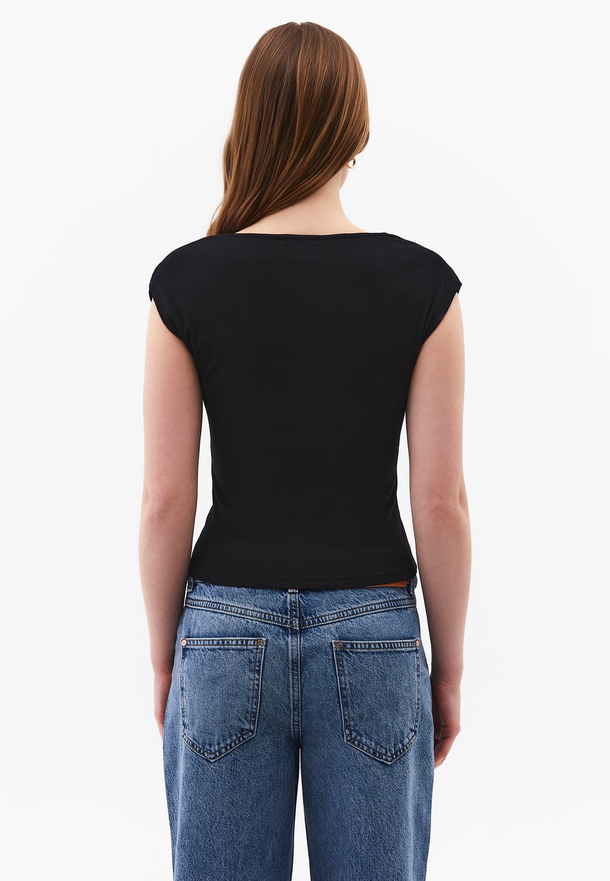 V Neck Bodycon T-Shirt - Black