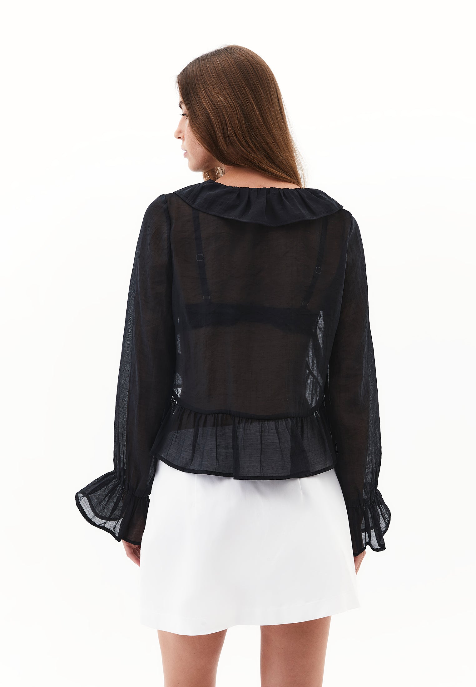 Long sleeve ruffled blouse - BLACK