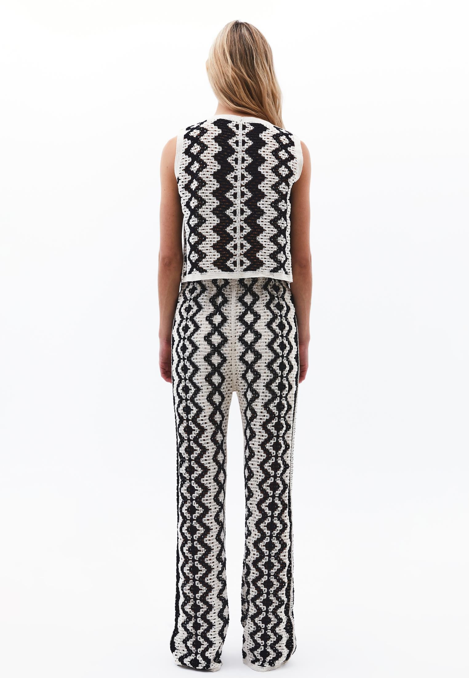 High Waist Pants - ICE MILK/BLACK