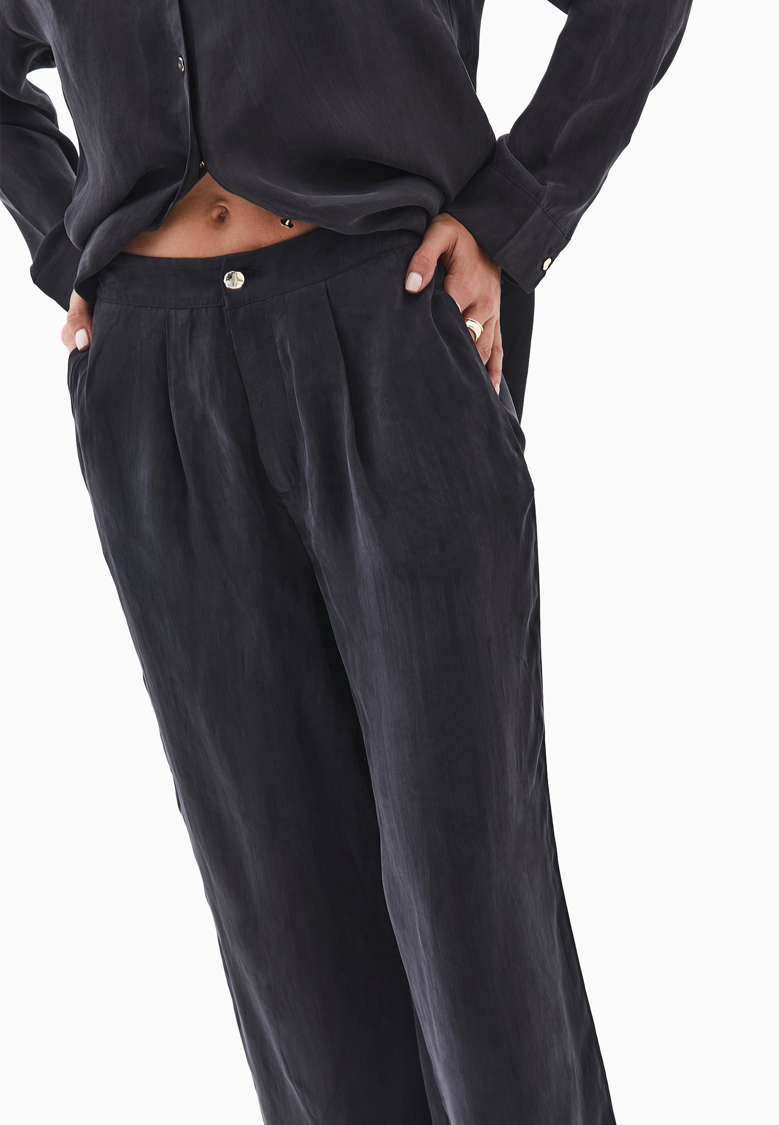 Ultra high waist straight pants - BLACK