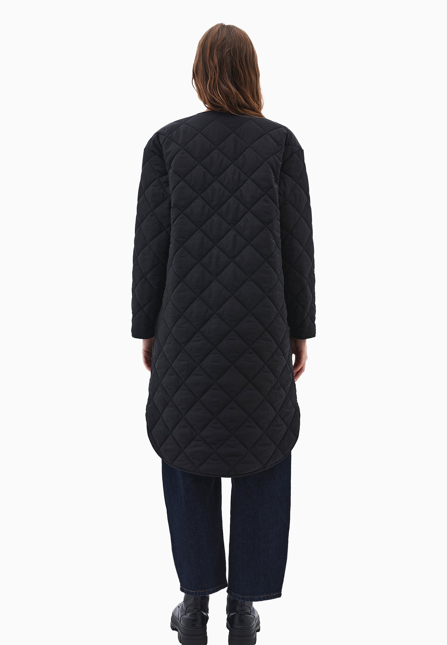 Crew neck long coat - BLACK