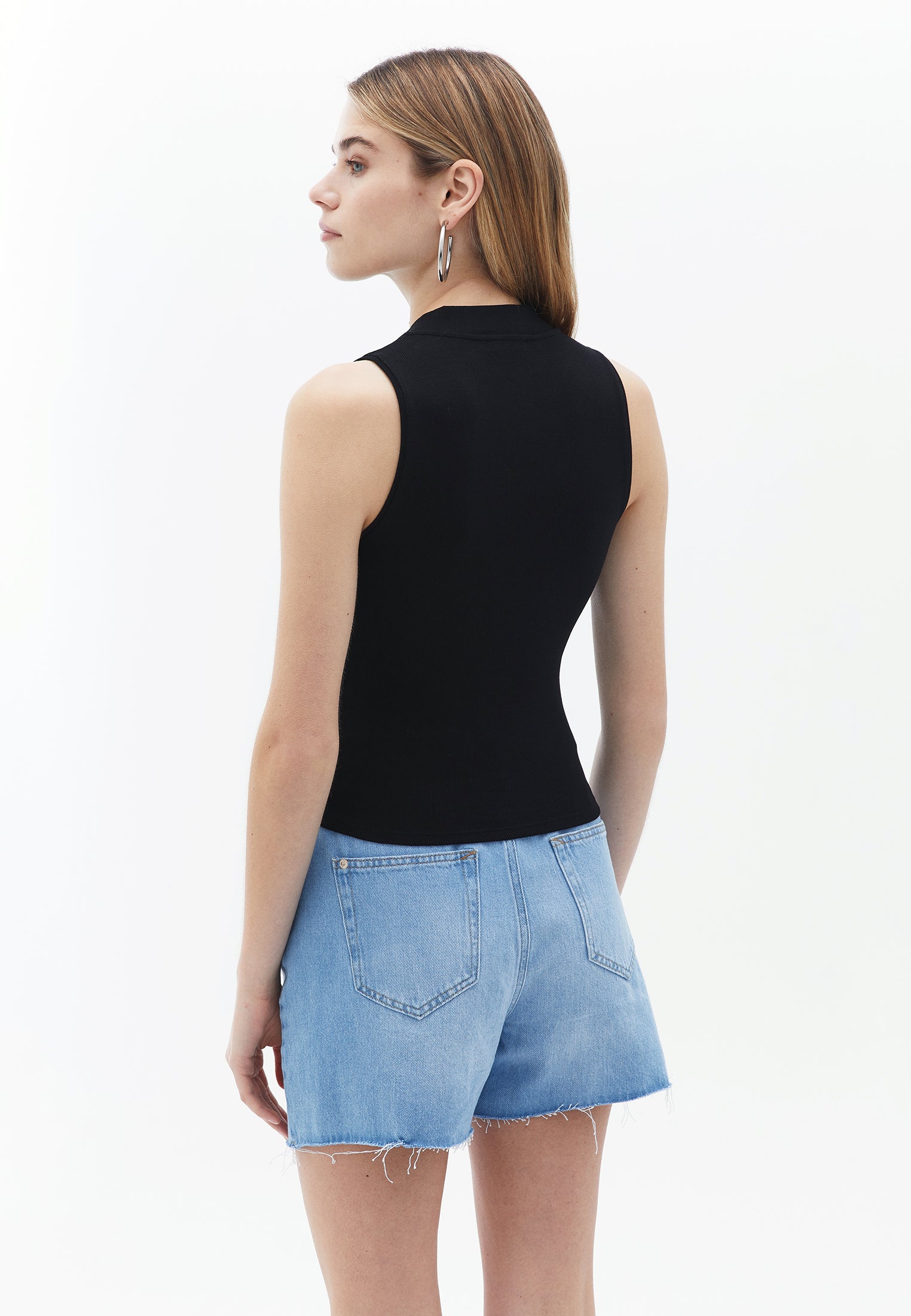 Zipper detailed cotton tank top - BLACK