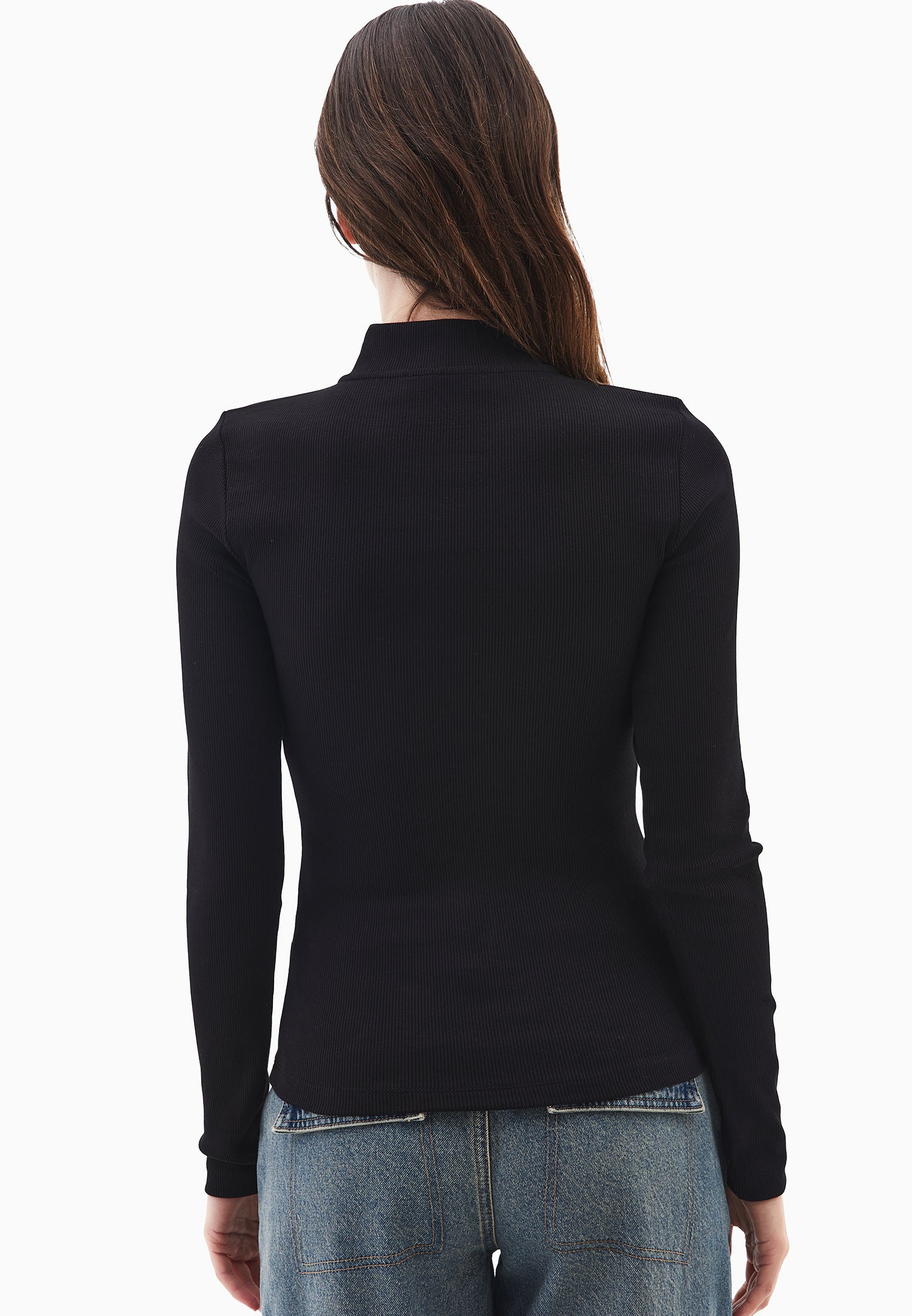 Zipper detailed high neck t-shirt - BLACK