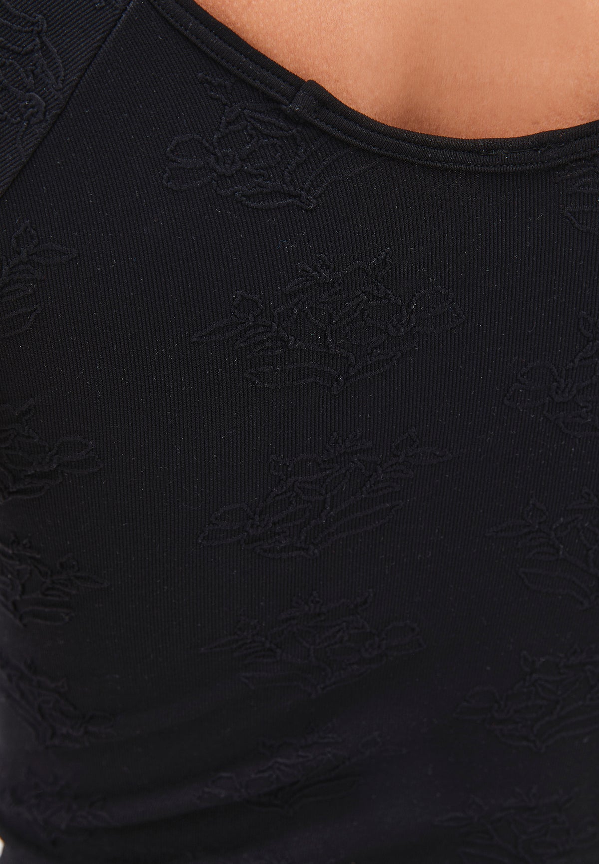 Wide Neck Short Sleeve Bodycon T-Shirt - Black