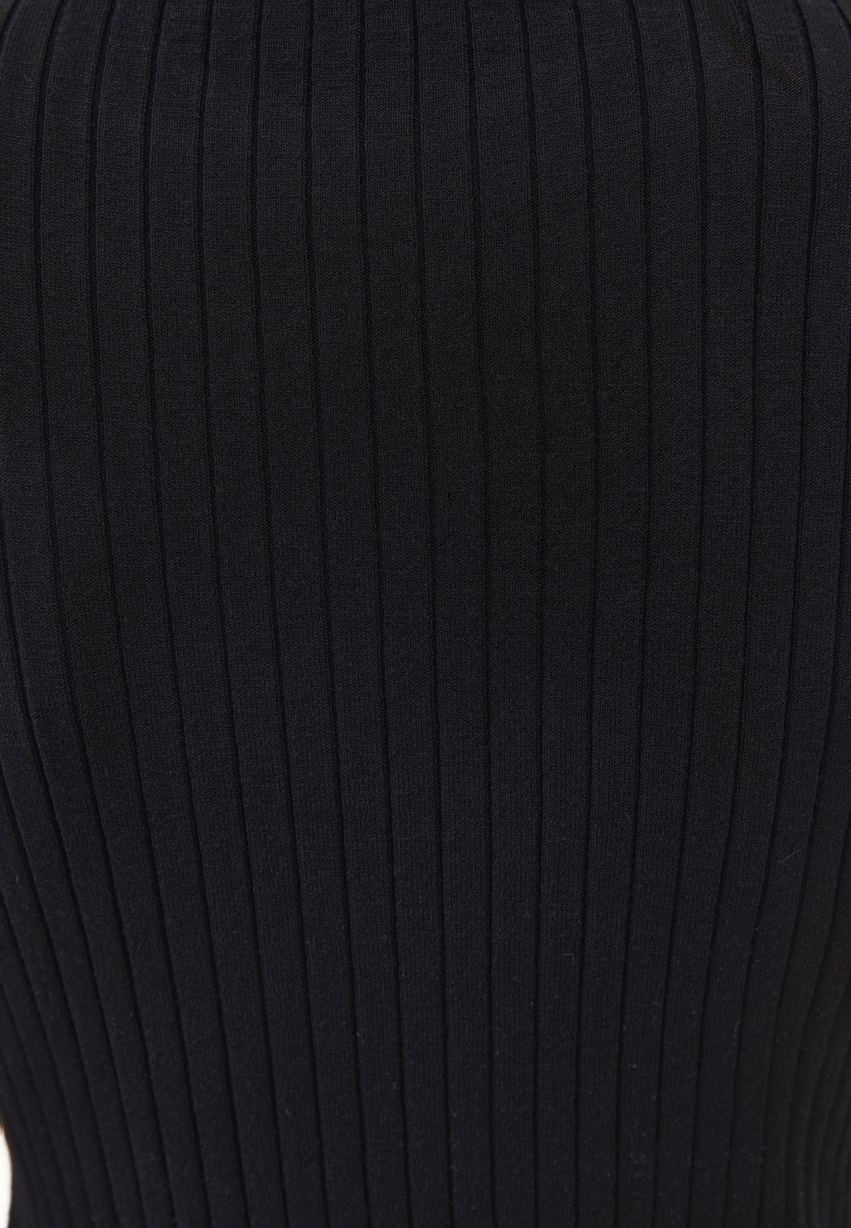 Ribbed Crew Neck Short Sleeve Sweater - BLACK