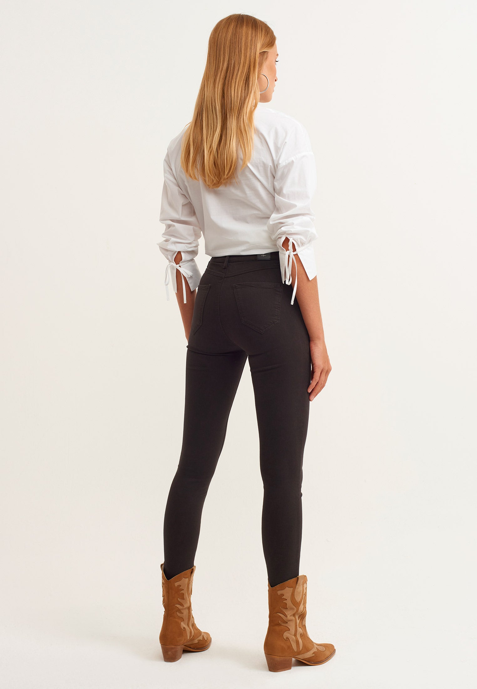 High waist skinny pants with modal content - BLACK