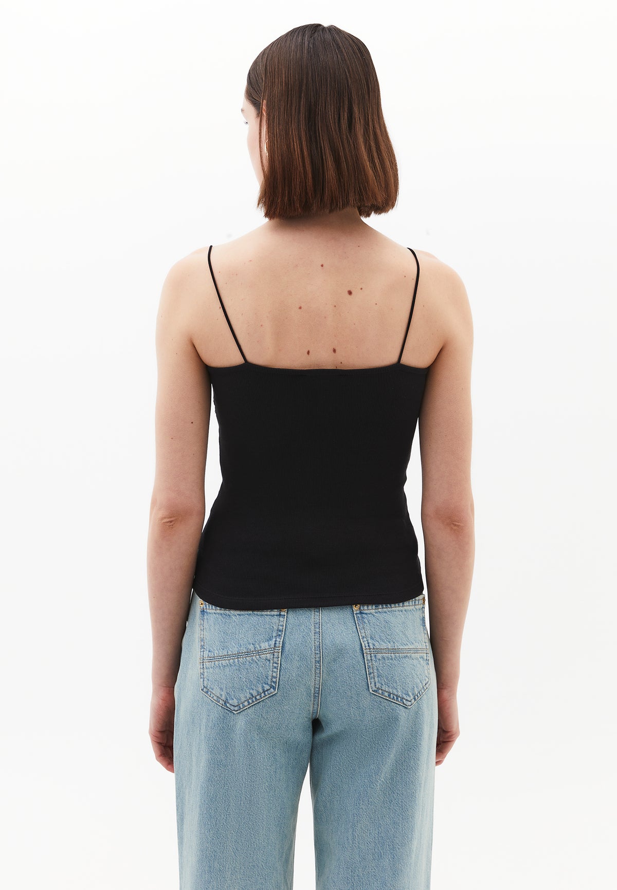 V Neck Strap Tank Top - Black