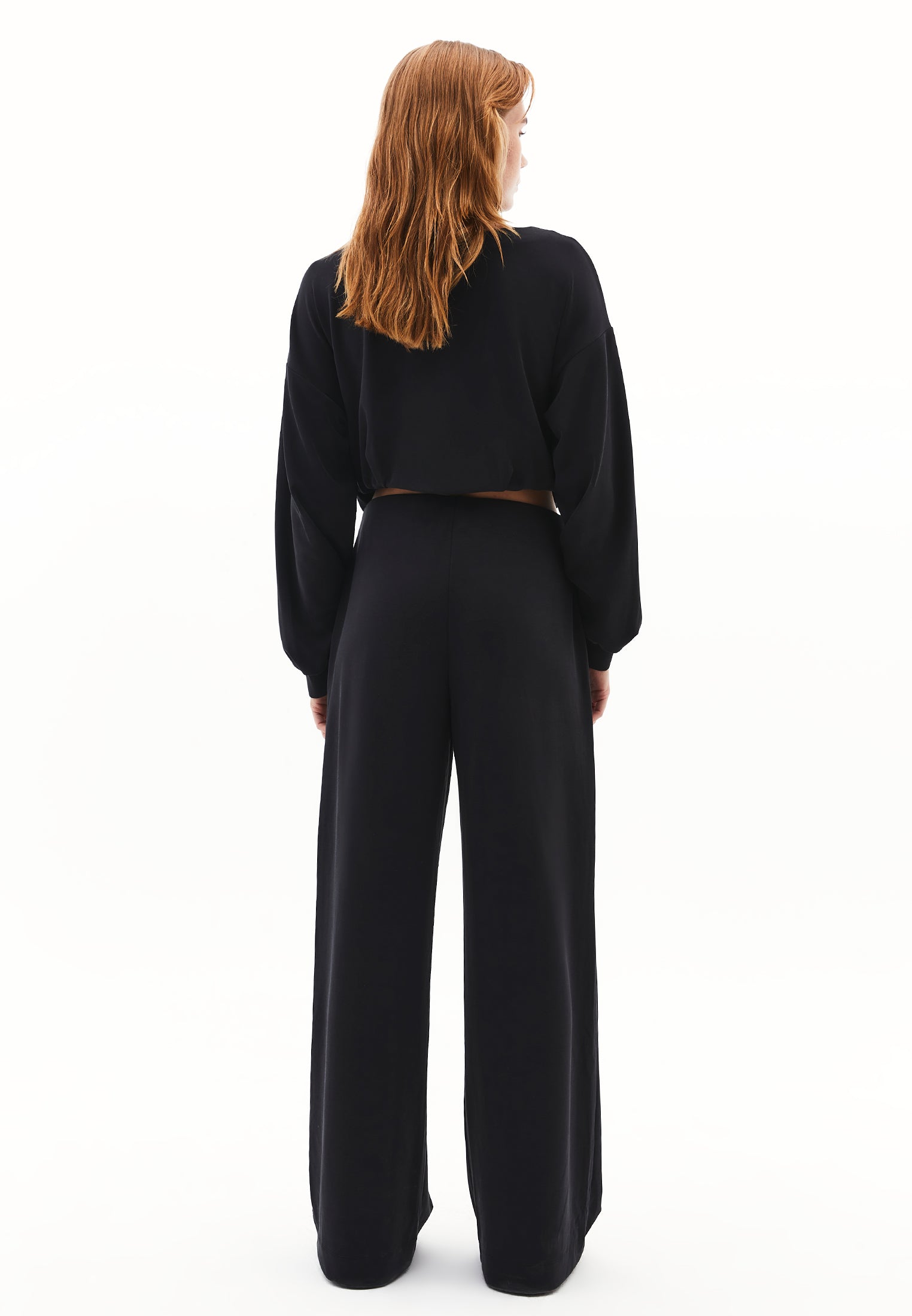 Modal content wide leg pants - BLACK