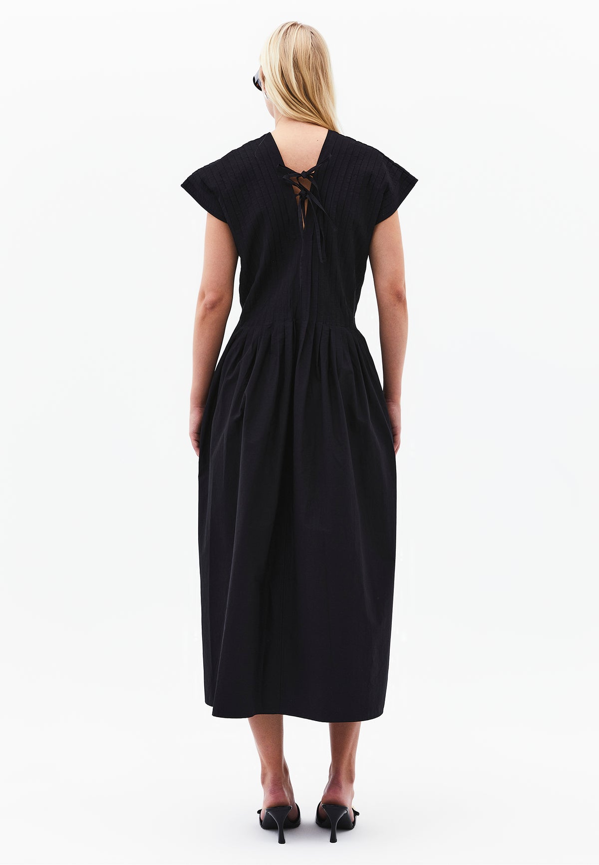 Long Flared V-Neck Dress - Black