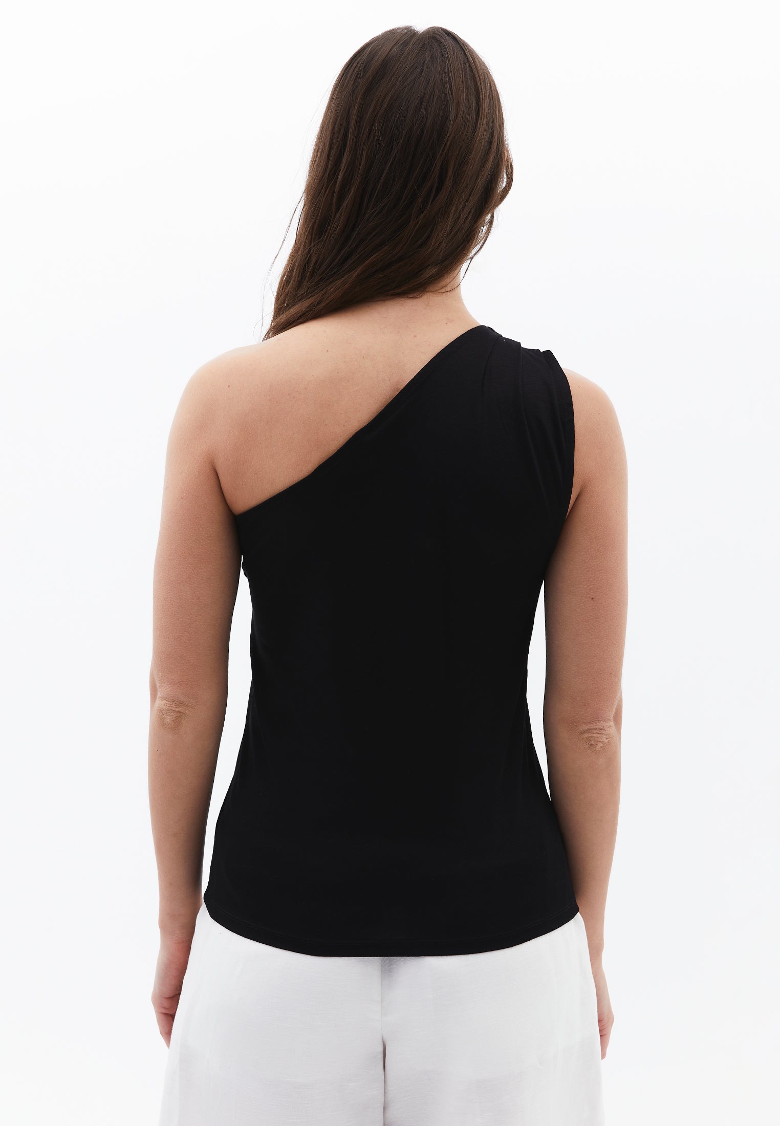 Pleated One-Shoulder Blouse - BLACK