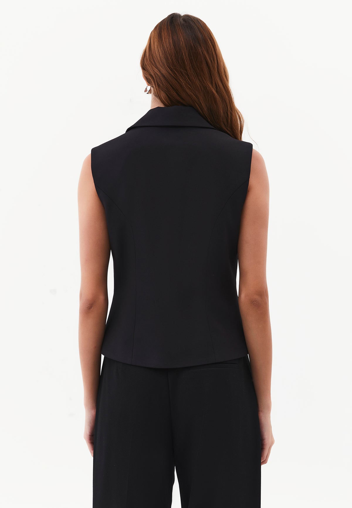 Double-Breasted Collar Buttoned Vest - BLACK